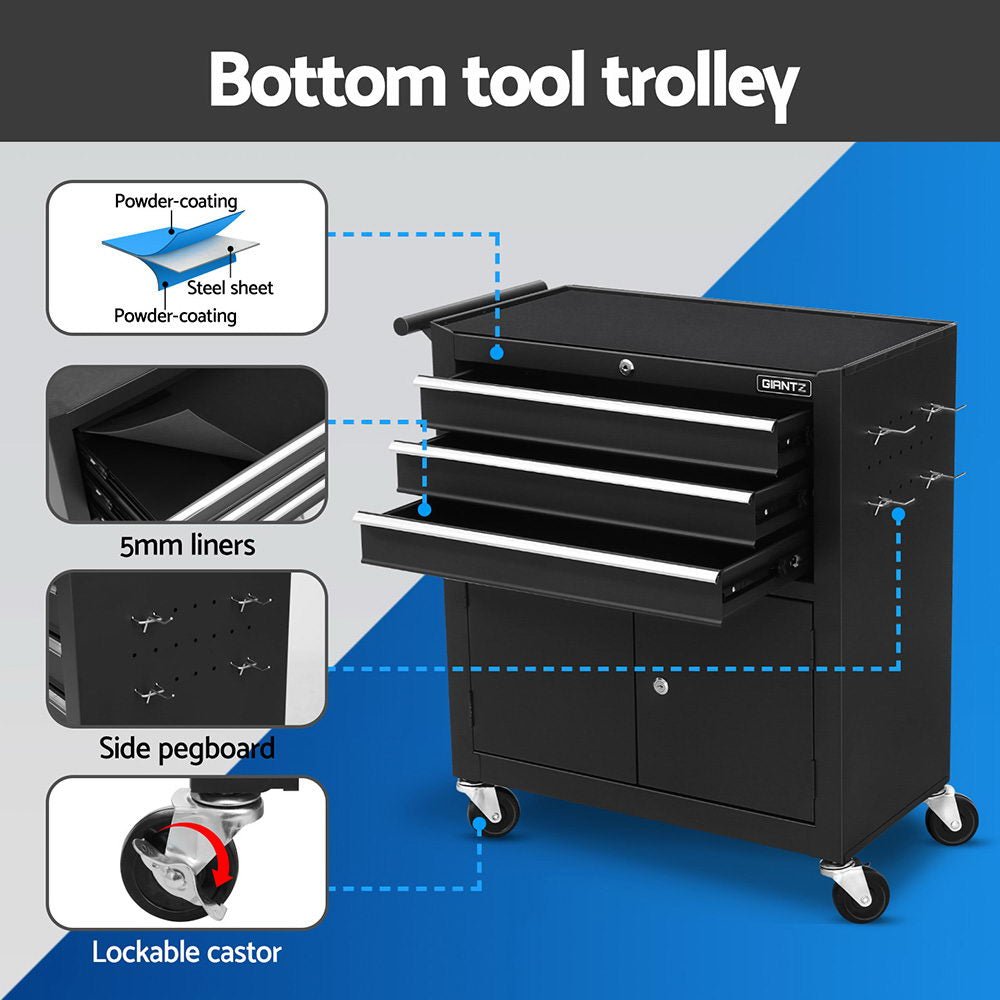 13 Drawer Tool Box Cabinet Chest Toolbox Storage Garage Organiser Black - Tools > Tools Storage > Tool Boxes - Rivercity House & Home Co. (ABN 18 642 972 209) - Affordable Modern Furniture Australia