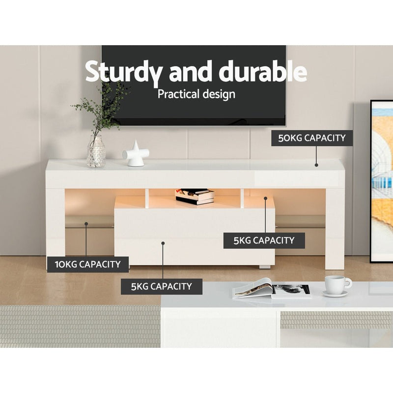 130CM LED Entertainment Unit in White Gloss - Furniture - Rivercity House & Home Co. (ABN 18 642 972 209) - Affordable Modern Furniture Australia