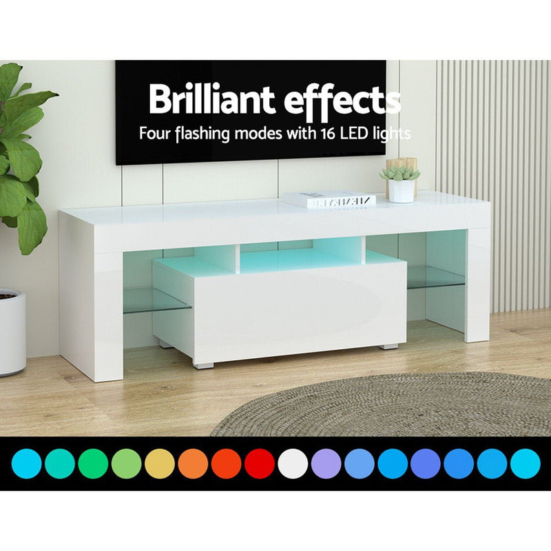 130CM LED Entertainment Unit in White Gloss - Furniture - Rivercity House & Home Co. (ABN 18 642 972 209) - Affordable Modern Furniture Australia