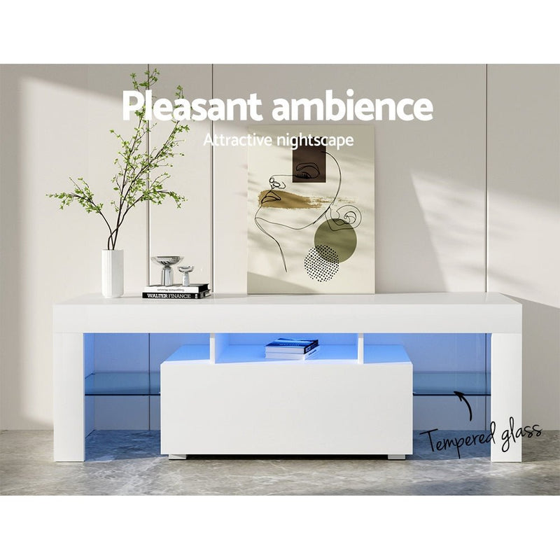 130CM LED Entertainment Unit in White Gloss - Furniture - Rivercity House & Home Co. (ABN 18 642 972 209) - Affordable Modern Furniture Australia