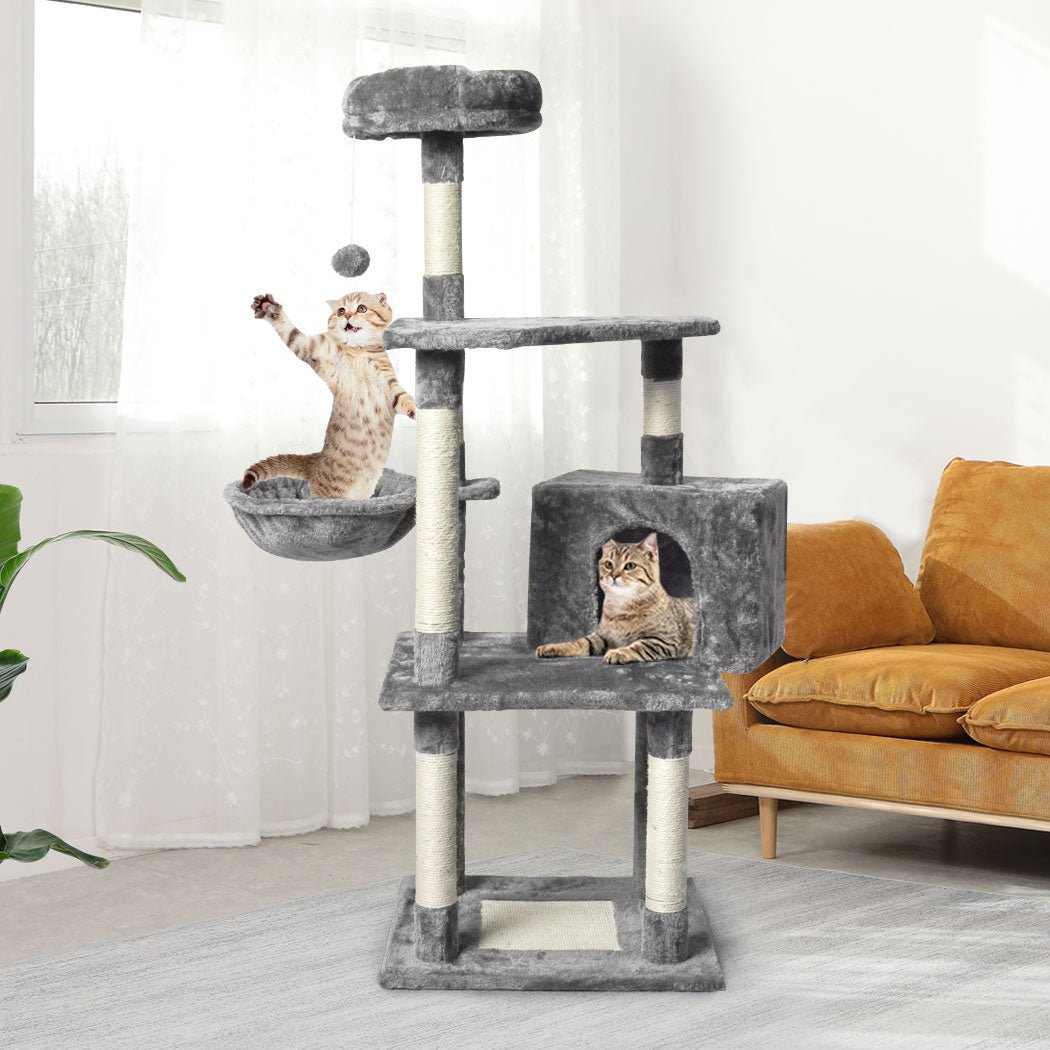 130cm Multi - Level Cat Tree with Scratching Post and Toys - Grey - Rivercity House & Home Co. (ABN 18 642 972 209) - Affordable Modern Furniture Australia