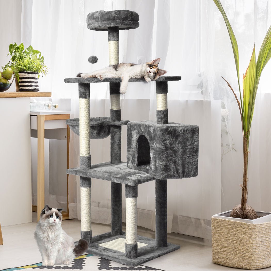 130cm Multi - Level Cat Tree with Scratching Post and Toys - Grey - Rivercity House & Home Co. (ABN 18 642 972 209) - Affordable Modern Furniture Australia