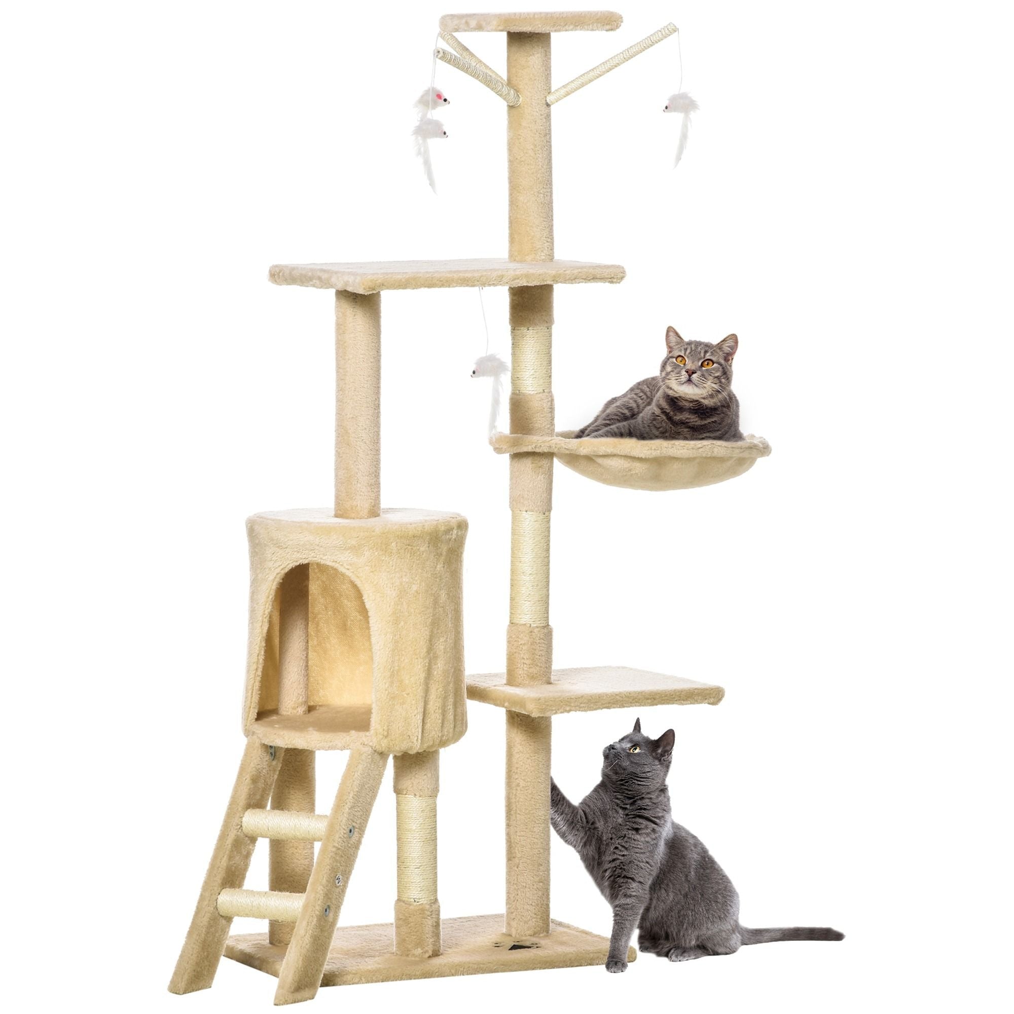 134cm Indoor Cat Tree with Hammock, Plush Perch & Sisal Scratching Posts for Kittens & Adult Cats - Beige - Pet Care > Cat Supplies > Cat Scratching Posts - Rivercity House & Home Co. (ABN 18 642 972 209) - Affordable Modern Furniture Australia