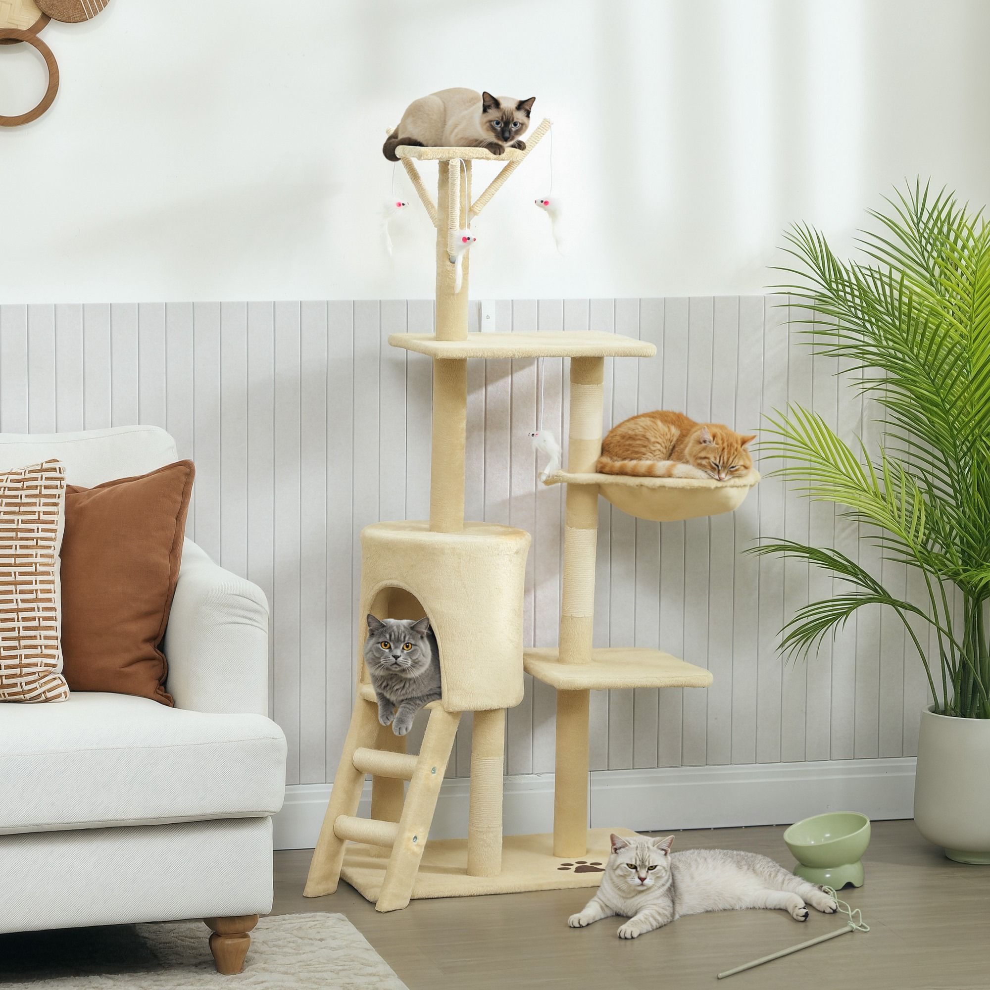 134cm Indoor Cat Tree with Hammock, Plush Perch & Sisal Scratching Posts for Kittens & Adult Cats - Beige - Pet Care > Cat Supplies > Cat Scratching Posts - Rivercity House & Home Co. (ABN 18 642 972 209) - Affordable Modern Furniture Australia
