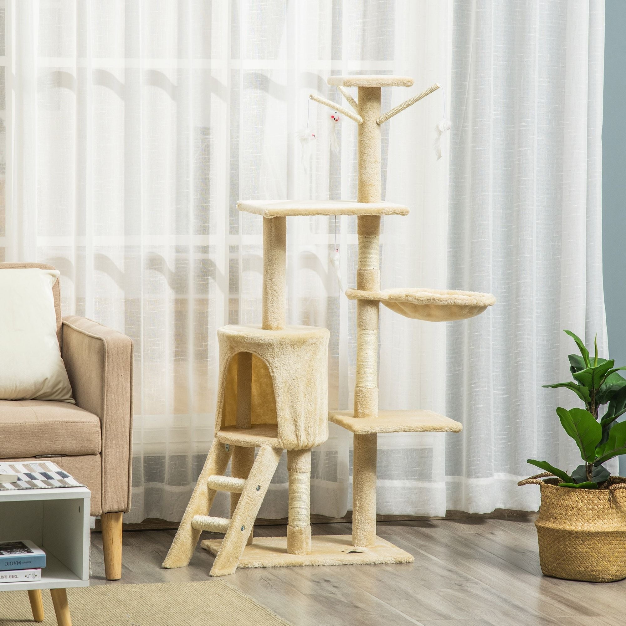 134cm Indoor Cat Tree with Hammock, Plush Perch & Sisal Scratching Posts for Kittens & Adult Cats - Beige - Pet Care > Cat Supplies > Cat Scratching Posts - Rivercity House & Home Co. (ABN 18 642 972 209) - Affordable Modern Furniture Australia