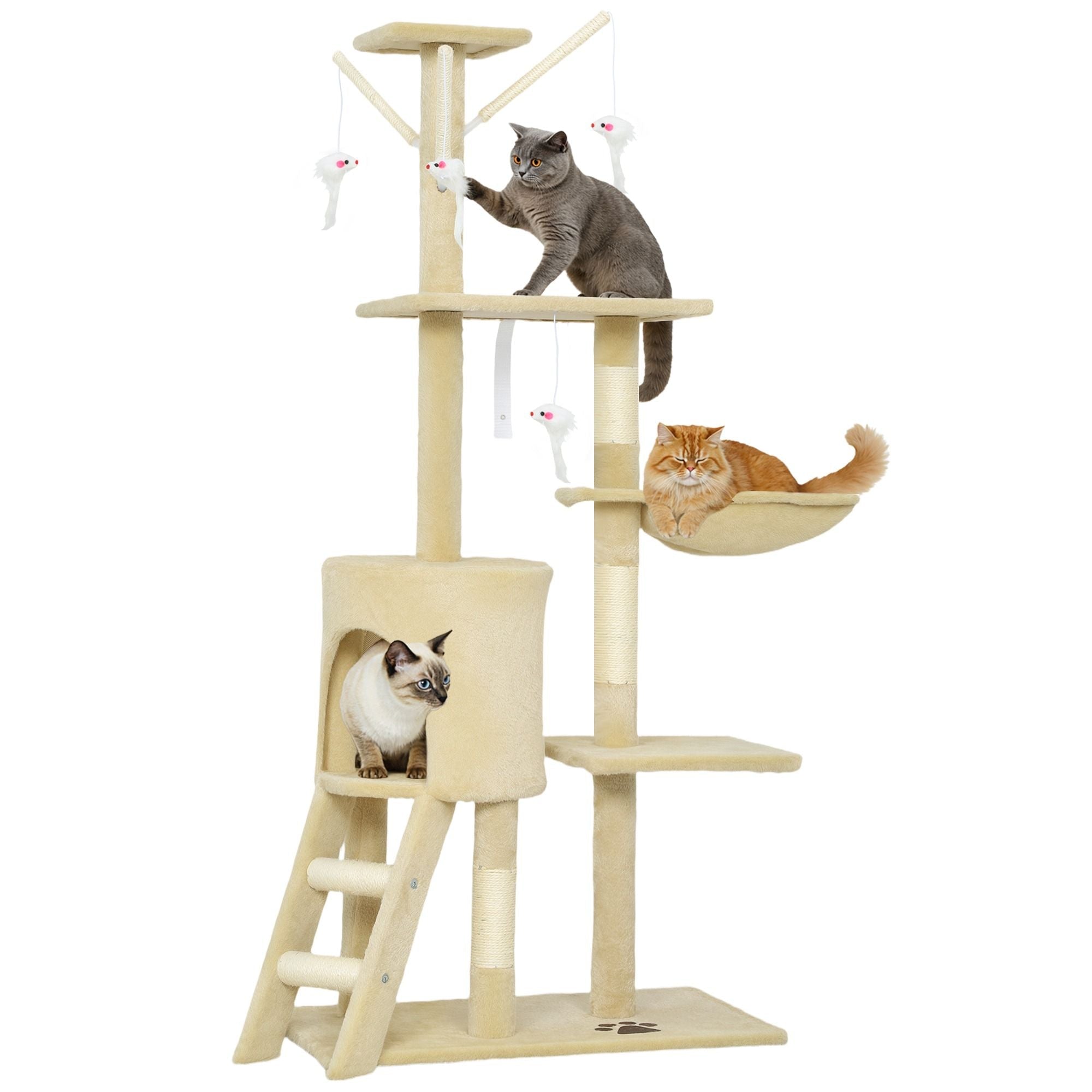 134cm Indoor Cat Tree with Hammock, Plush Perch & Sisal Scratching Posts for Kittens & Adult Cats - Beige - Pet Care > Cat Supplies > Cat Scratching Posts - Rivercity House & Home Co. (ABN 18 642 972 209) - Affordable Modern Furniture Australia