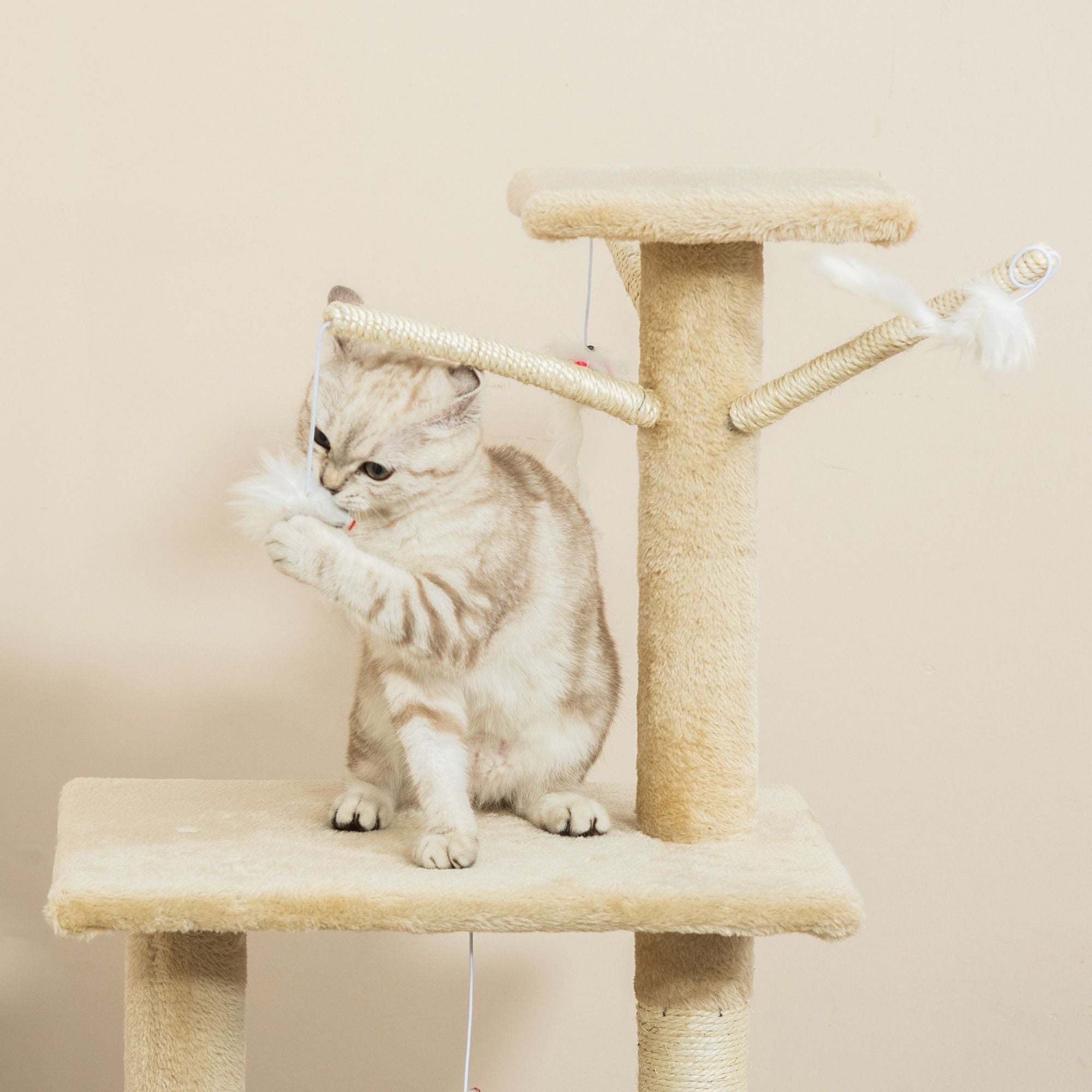 134cm Indoor Cat Tree with Hammock, Plush Perch & Sisal Scratching Posts for Kittens & Adult Cats - Beige - Pet Care > Cat Supplies > Cat Scratching Posts - Rivercity House & Home Co. (ABN 18 642 972 209) - Affordable Modern Furniture Australia