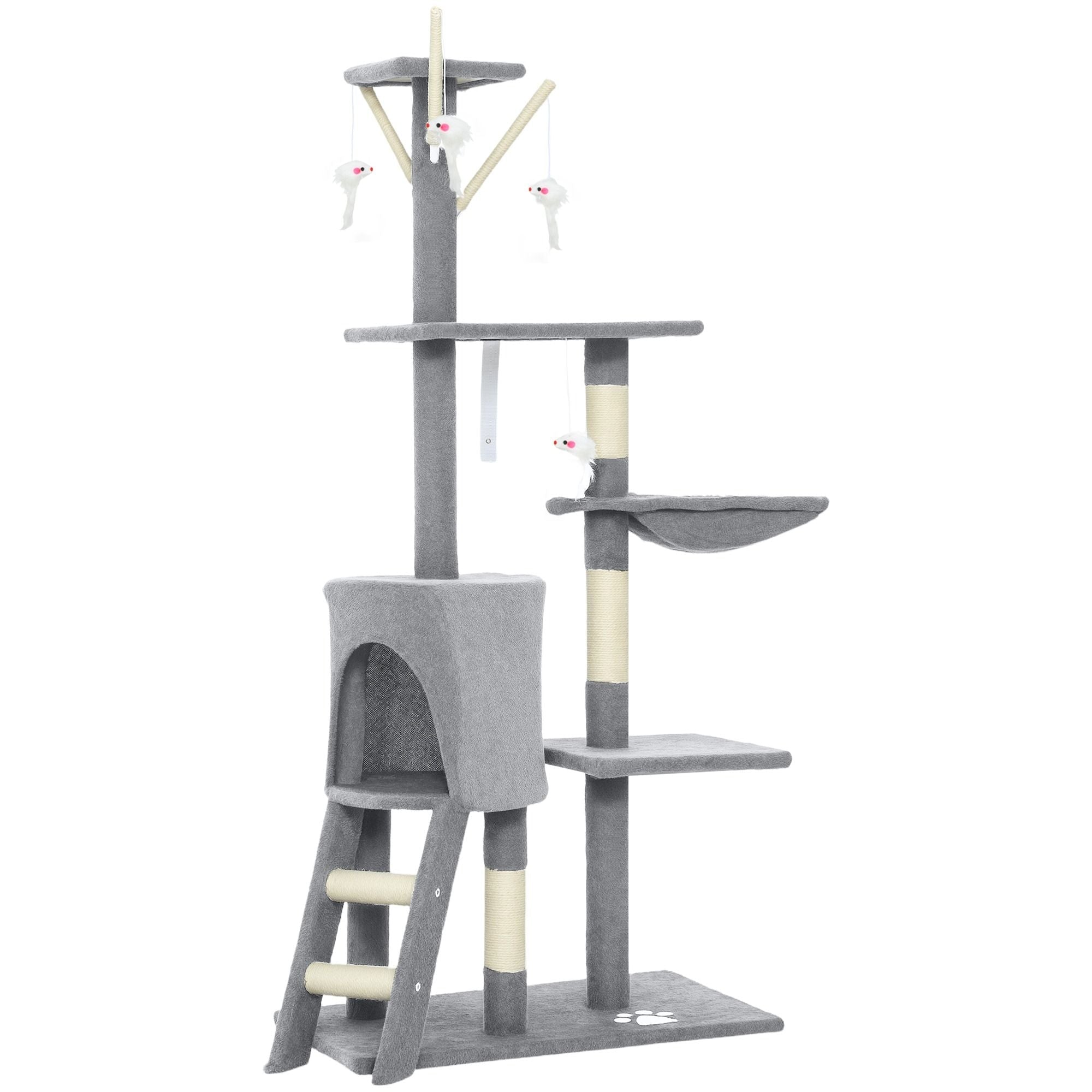 134cm Indoor Cat Tree with Hammock, Plush Perch & Sisal Scratching Posts for Kittens & Adult Cats - Light Grey - Pet Care > Cat Supplies > Cat Scratching Posts - Rivercity House & Home Co. (ABN 18 642 972 209) - Affordable Modern Furniture Australia