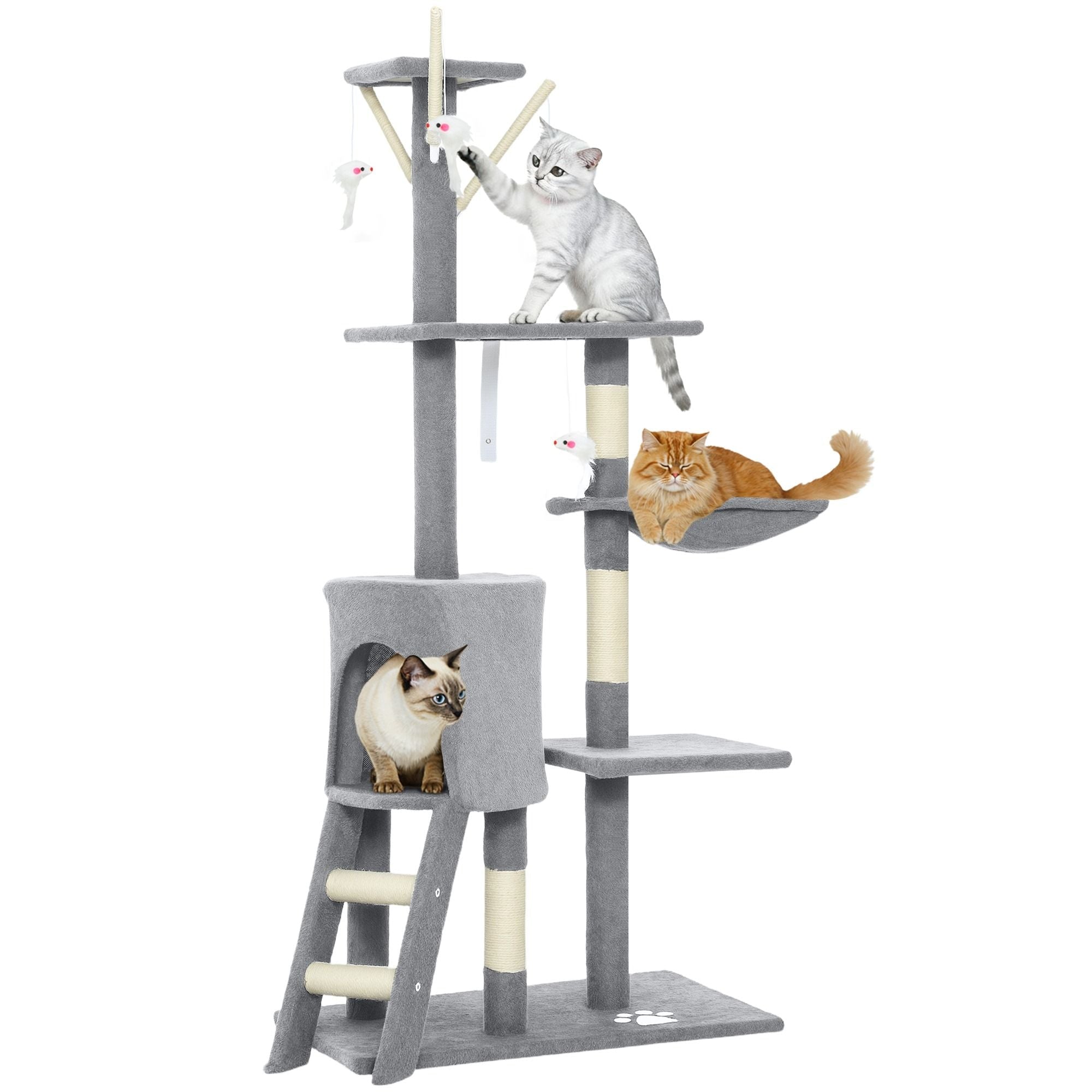 134cm Indoor Cat Tree with Hammock, Plush Perch & Sisal Scratching Posts for Kittens & Adult Cats - Light Grey - Pet Care > Cat Supplies > Cat Scratching Posts - Rivercity House & Home Co. (ABN 18 642 972 209) - Affordable Modern Furniture Australia