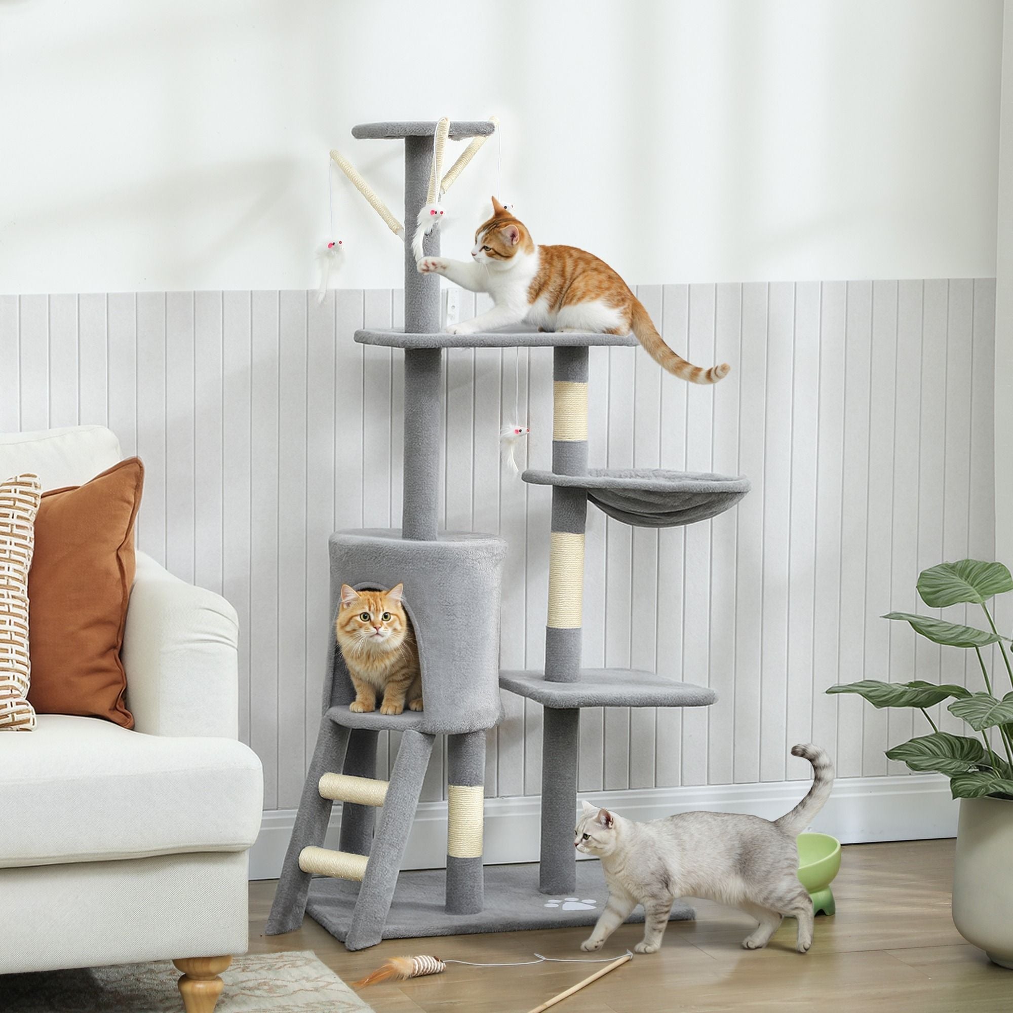 134cm Indoor Cat Tree with Hammock, Plush Perch & Sisal Scratching Posts for Kittens & Adult Cats - Light Grey - Pet Care > Cat Supplies > Cat Scratching Posts - Rivercity House & Home Co. (ABN 18 642 972 209) - Affordable Modern Furniture Australia