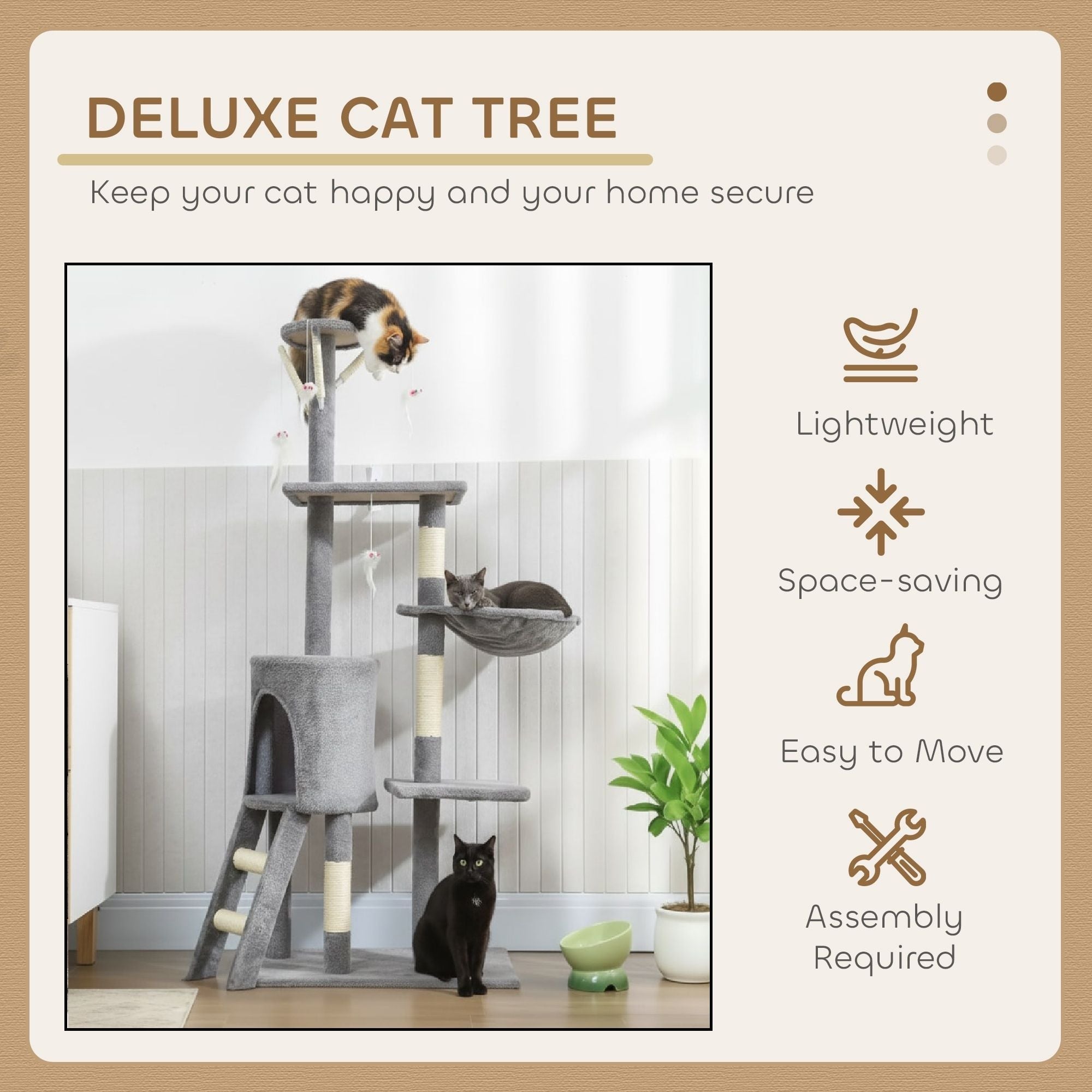 134cm Indoor Cat Tree with Hammock, Plush Perch & Sisal Scratching Posts for Kittens & Adult Cats - Light Grey - Pet Care > Cat Supplies > Cat Scratching Posts - Rivercity House & Home Co. (ABN 18 642 972 209) - Affordable Modern Furniture Australia