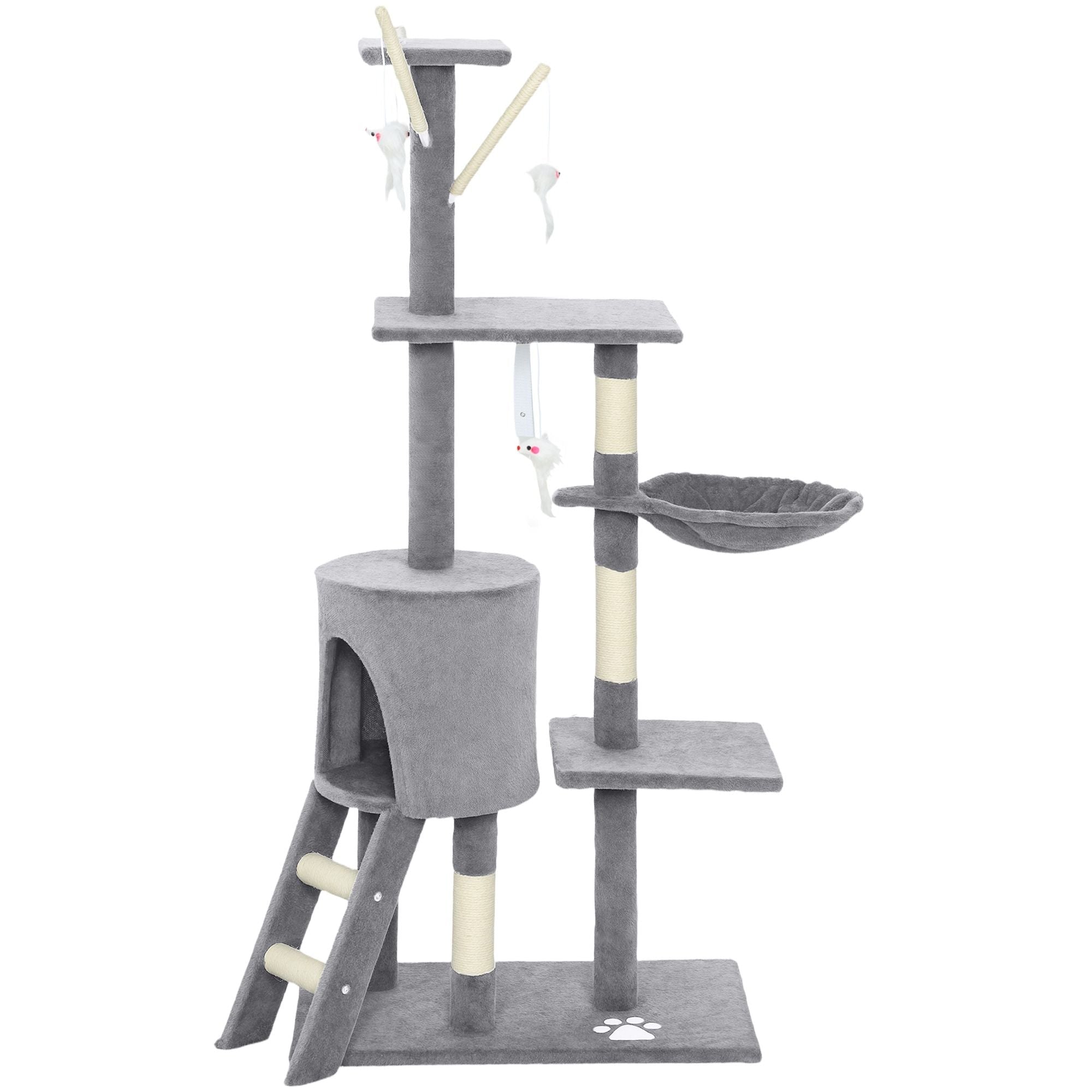 134cm Indoor Cat Tree with Hammock, Plush Perch & Sisal Scratching Posts for Kittens & Adult Cats - Light Grey - Pet Care > Cat Supplies > Cat Scratching Posts - Rivercity House & Home Co. (ABN 18 642 972 209) - Affordable Modern Furniture Australia