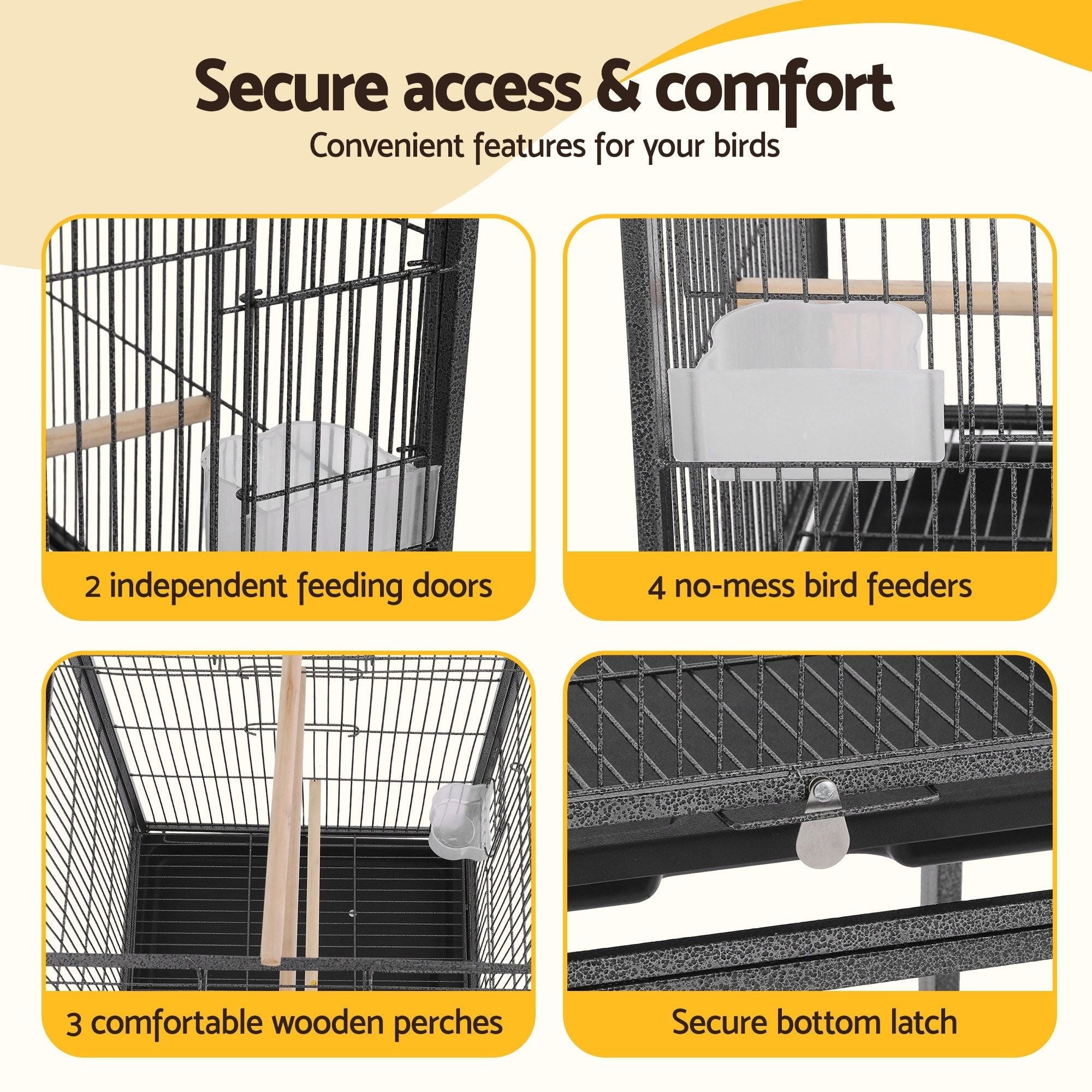 136cm Bird Cage Aviary Open Top Parrot Budgie Stand Wheels Black - Pet Care > Bird > Bird Cages & Stands - Rivercity House & Home Co. (ABN 18 642 972 209) - Affordable Modern Furniture Australia