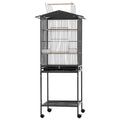 136cm Bird Cage Aviary Open Top Parrot Budgie Stand Wheels Black