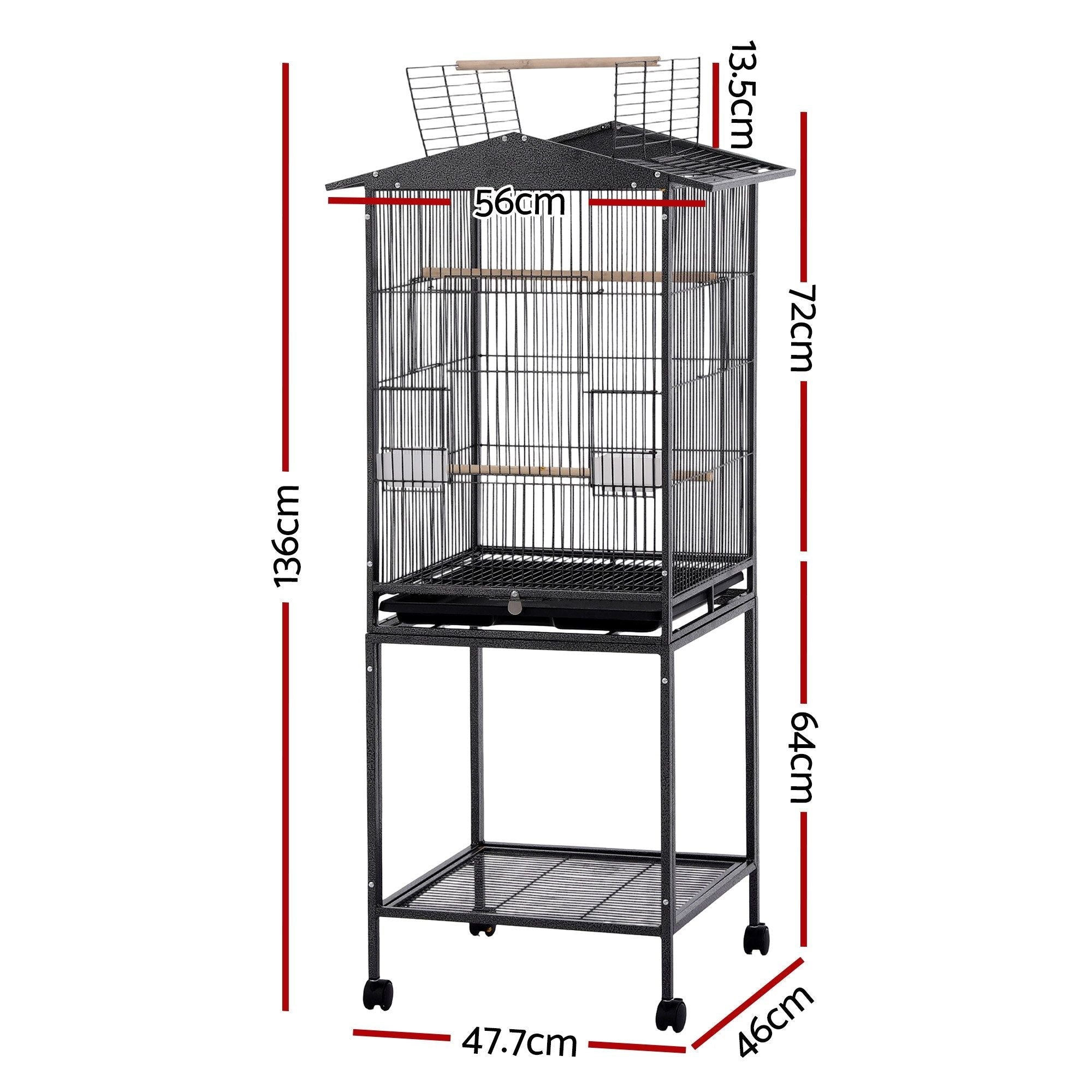 136cm Bird Cage Aviary Open Top Parrot Budgie Stand Wheels Black - Pet Care > Bird > Bird Cages & Stands - Rivercity House & Home Co. (ABN 18 642 972 209) - Affordable Modern Furniture Australia