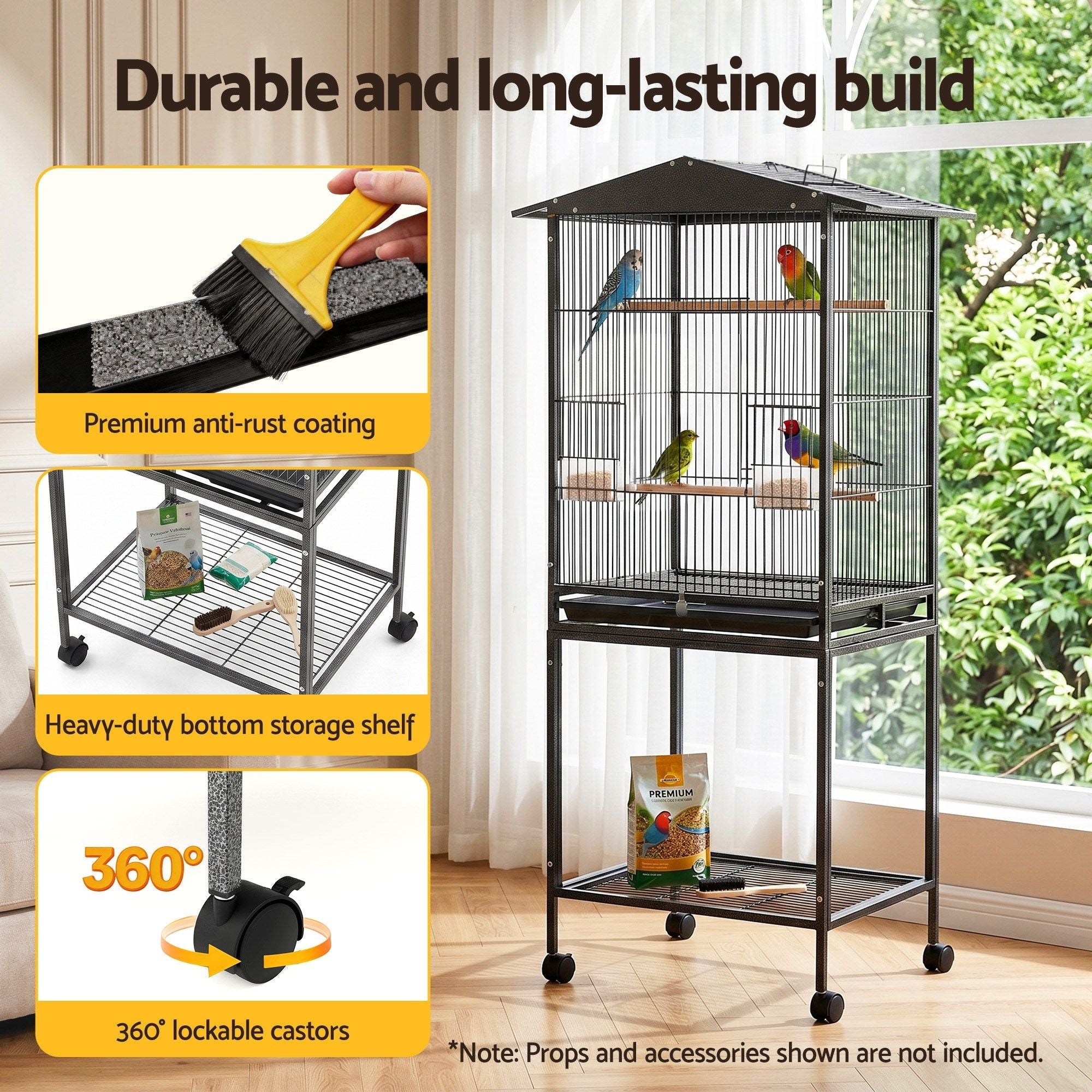 136cm Bird Cage Aviary Open Top Parrot Budgie Stand Wheels Black - Pet Care > Bird > Bird Cages & Stands - Rivercity House & Home Co. (ABN 18 642 972 209) - Affordable Modern Furniture Australia