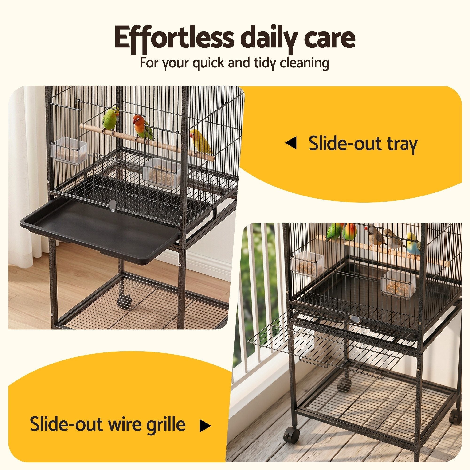 136cm Bird Cage Aviary Open Top Parrot Budgie Stand Wheels Black - Pet Care > Bird > Bird Cages & Stands - Rivercity House & Home Co. (ABN 18 642 972 209) - Affordable Modern Furniture Australia