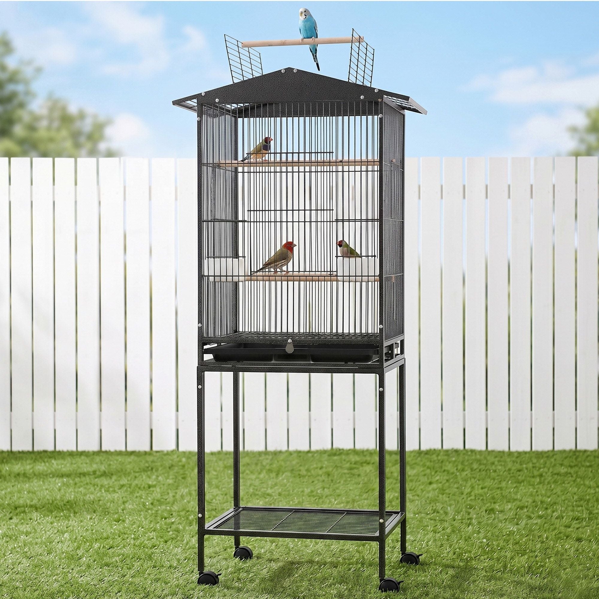 136cm Bird Cage Aviary Open Top Parrot Budgie Stand Wheels Black - Pet Care > Bird > Bird Cages & Stands - Rivercity House & Home Co. (ABN 18 642 972 209) - Affordable Modern Furniture Australia