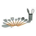 13-Piece Silicone Kitchen Utensil Set with Holder - Grey Woodtone