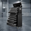 14 Drawer Tool Chest and Trolley Cabinet with Lockable Castors - Black