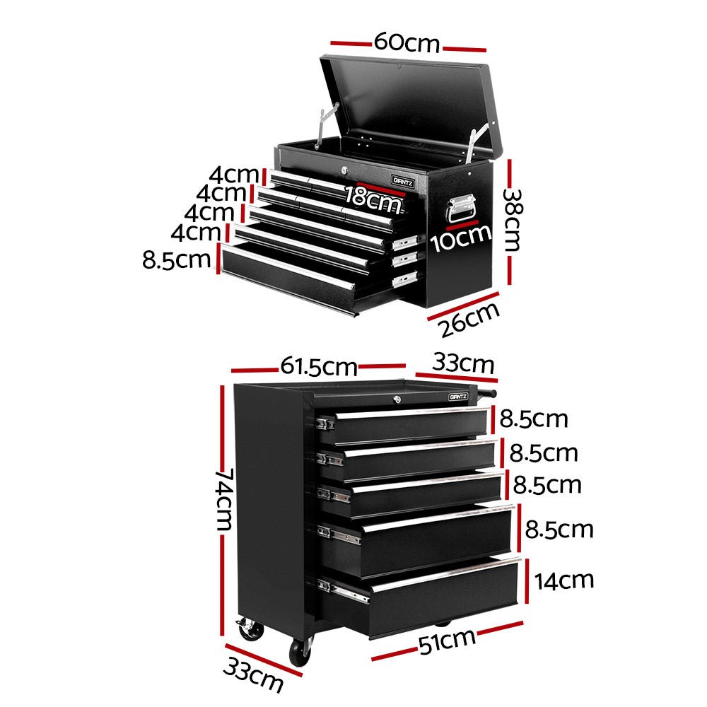 14 Drawer Tool Box Cabinet Chest Mechanic Garage Storage Trolley Black - Tools > Tools Storage > Tool Cabinets - Rivercity House & Home Co. (ABN 18 642 972 209) - Affordable Modern Furniture Australia