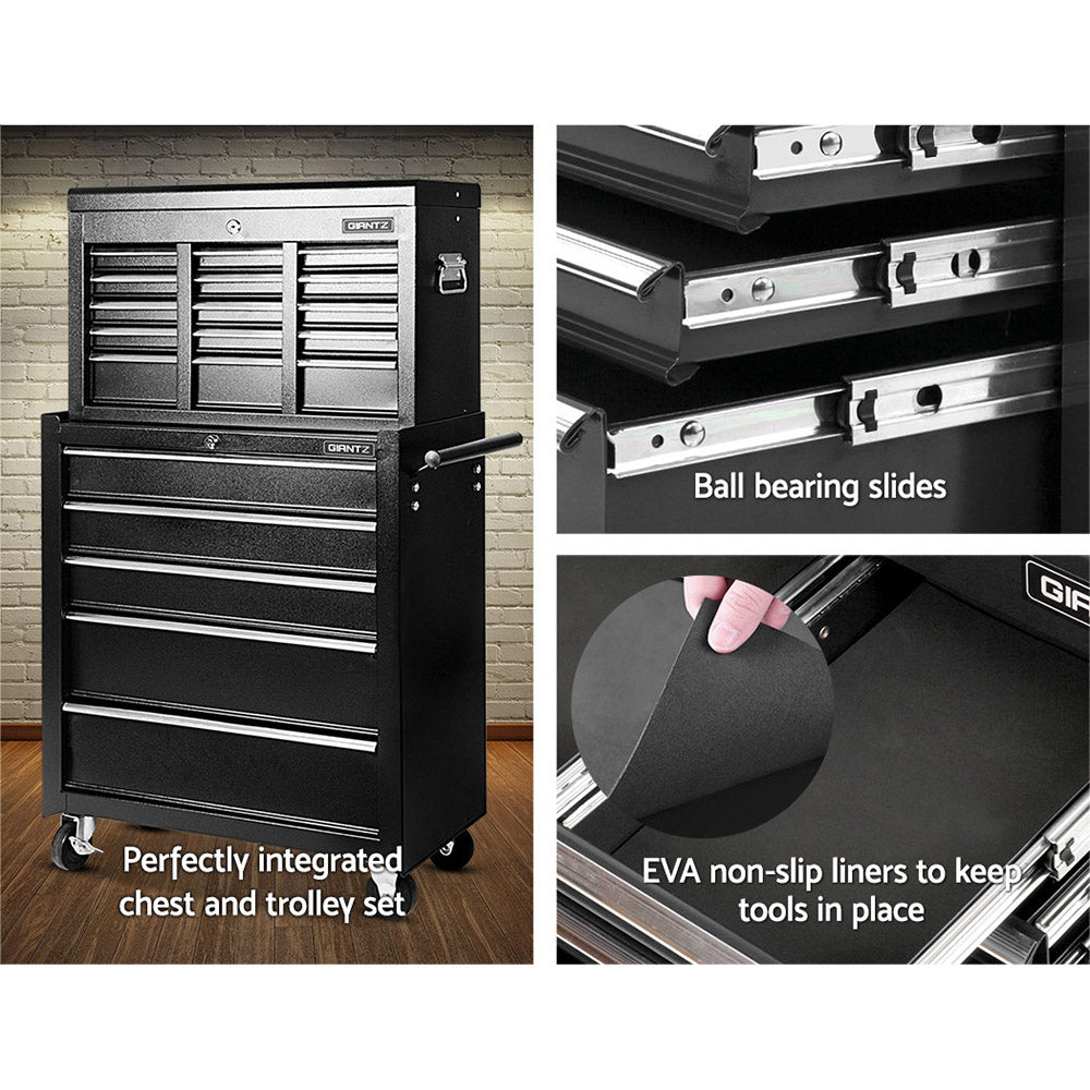14 Drawer Tool Box Cabinet Chest Mechanic Garage Storage Trolley Black - Tools > Tools Storage > Tool Cabinets - Rivercity House & Home Co. (ABN 18 642 972 209) - Affordable Modern Furniture Australia