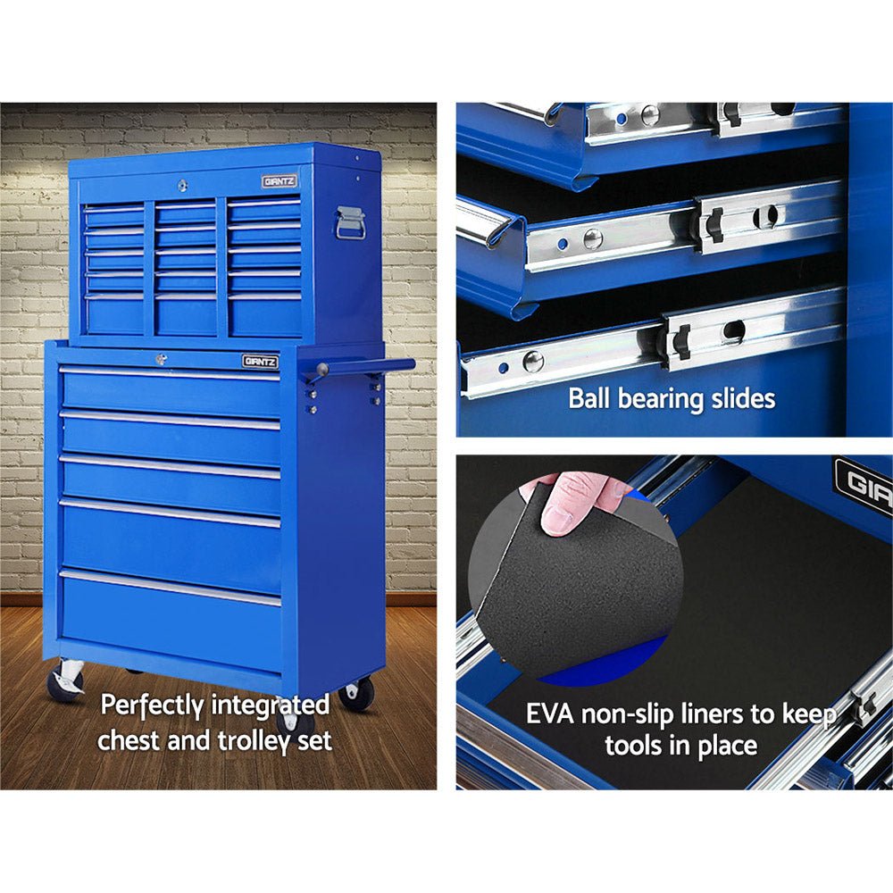 14 Drawer Tool Box Cabinet Chest Mechanic Garage Storage Trolley Blue - Tools > Tools Storage > Tool Cabinets - Rivercity House & Home Co. (ABN 18 642 972 209) - Affordable Modern Furniture Australia