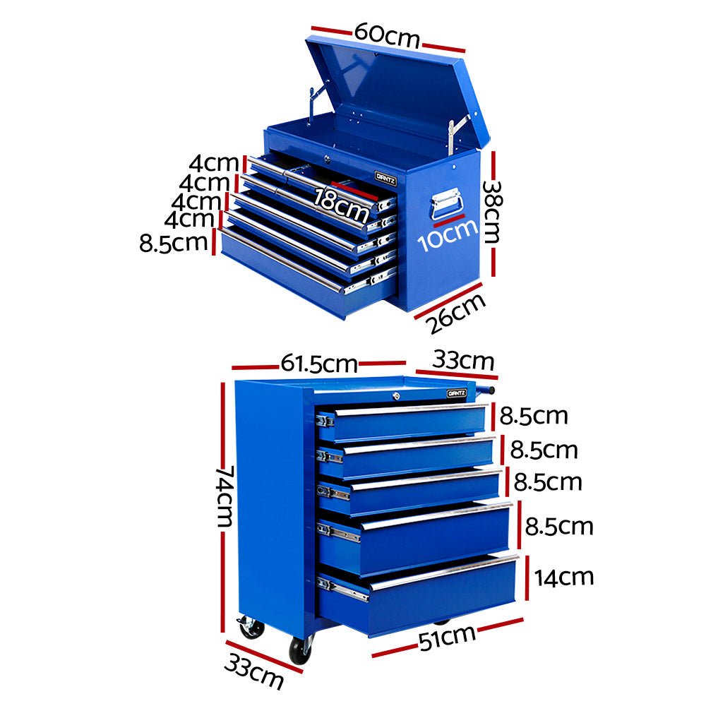 14 Drawer Tool Box Cabinet Chest Mechanic Garage Storage Trolley Blue - Tools > Tools Storage > Tool Cabinets - Rivercity House & Home Co. (ABN 18 642 972 209) - Affordable Modern Furniture Australia