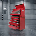 14 Drawer Tool Chest & Trolley Cabinet with Lockable Wheels - Red