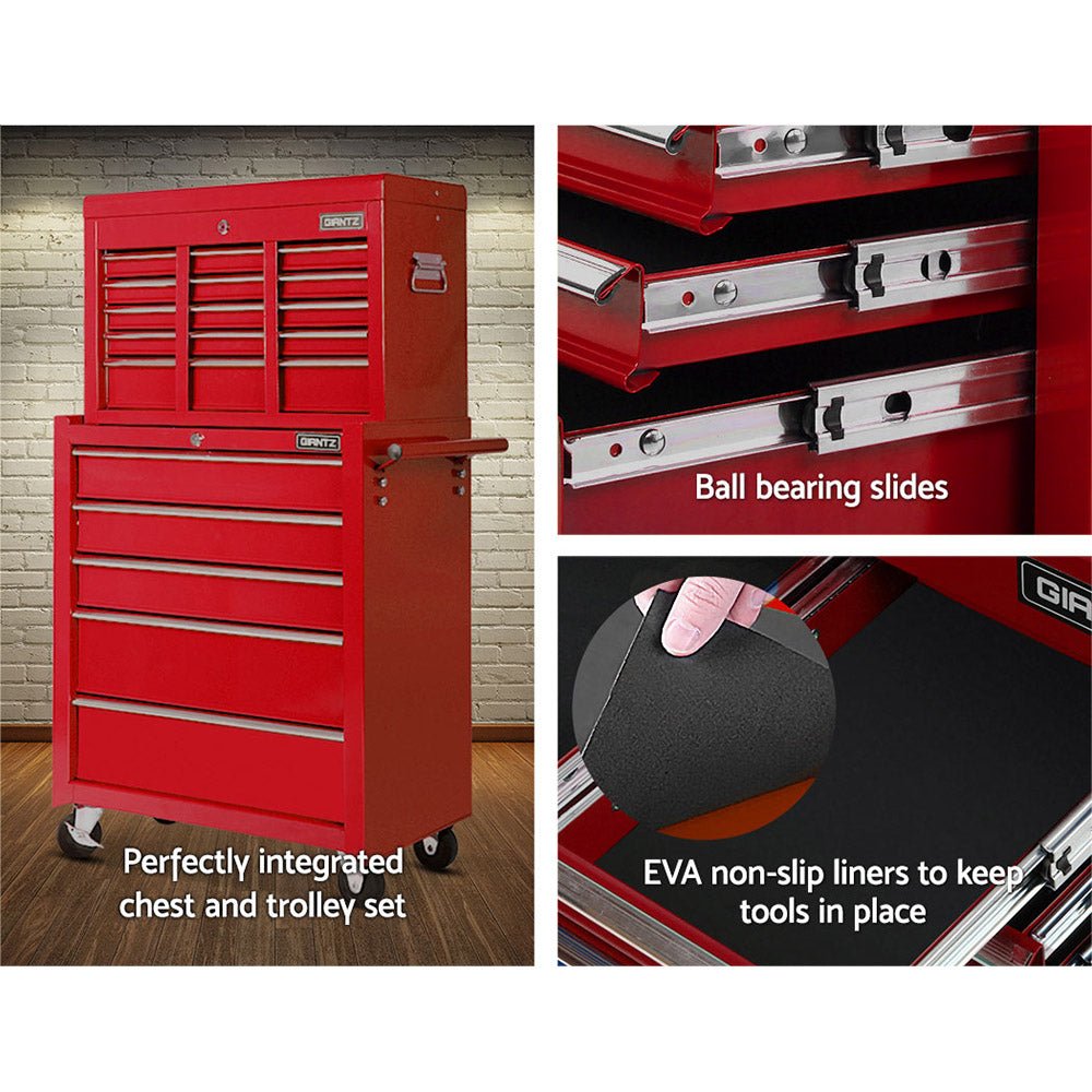 14 Drawer Tool Box Cabinet Chest Mechanic Garage Storage Trolley Red - Tools > Tools Storage > Tool Cabinets - Rivercity House & Home Co. (ABN 18 642 972 209) - Affordable Modern Furniture Australia