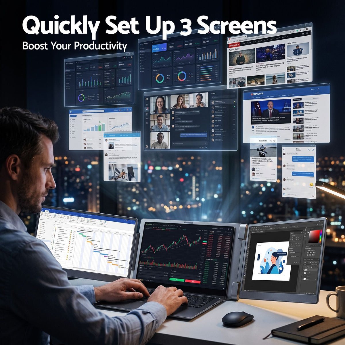 14 Inch Portable Dual Monitor Laptop Screen Extender Triple Display - Electronics > Computer Accessories > Computer Monitors & Accessories - Rivercity House & Home Co. (ABN 18 642 972 209) - Affordable Modern Furniture Australia