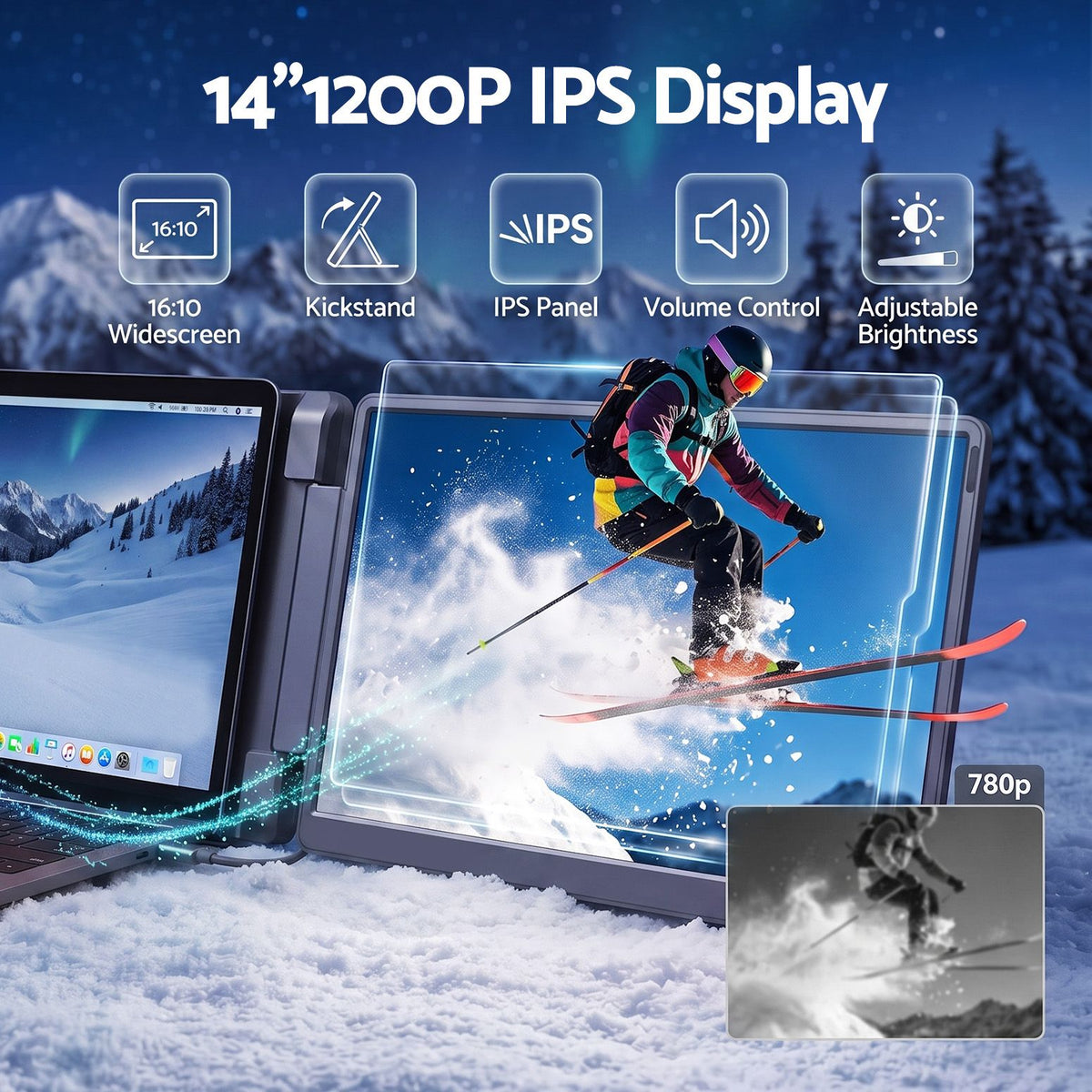 14 Inch Portable Dual Monitor Laptop Screen Extender Triple Display - Electronics > Computer Accessories > Computer Monitors & Accessories - Rivercity House & Home Co. (ABN 18 642 972 209) - Affordable Modern Furniture Australia