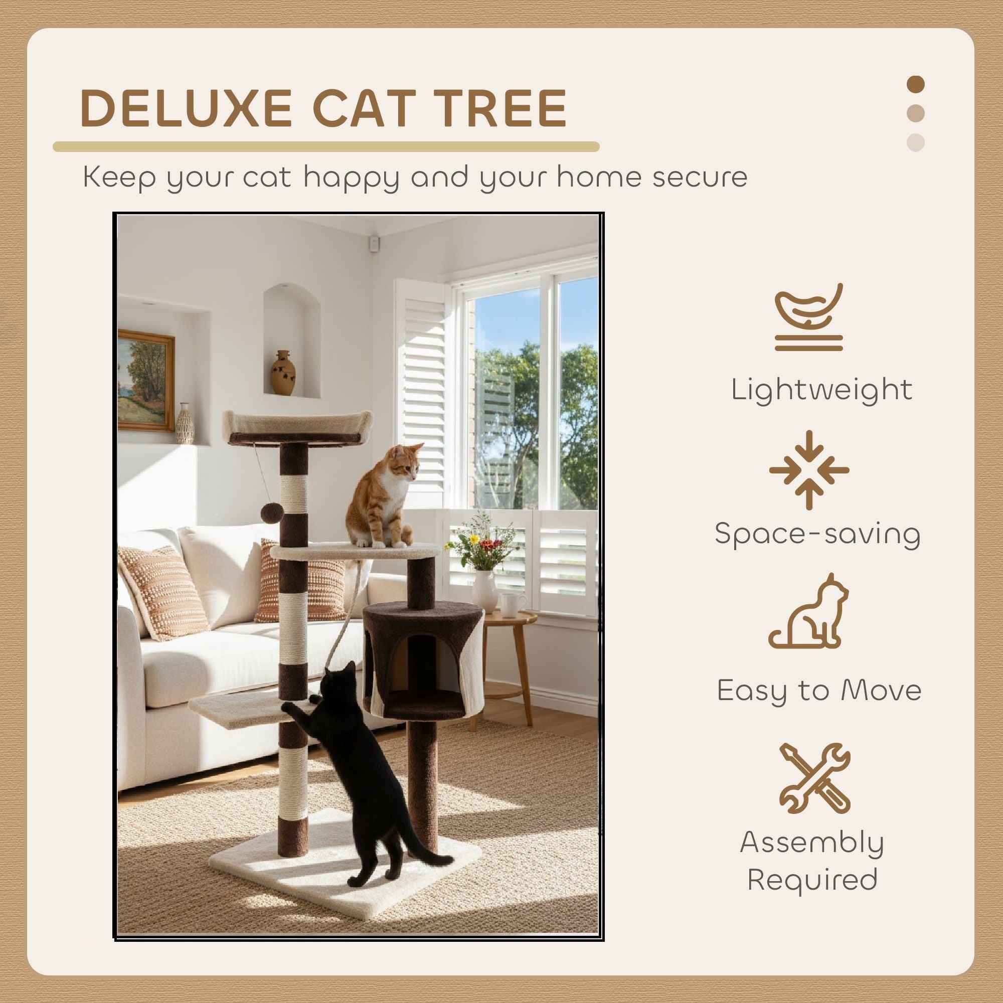 140cm Indoor Cat Tree with Plush Perch, Sisal Scratching Posts & Condo for Kittens & Adult Cats - Beige - Pet Care > Cat Supplies > Cat Scratching Posts - Rivercity House & Home Co. (ABN 18 642 972 209) - Affordable Modern Furniture Australia