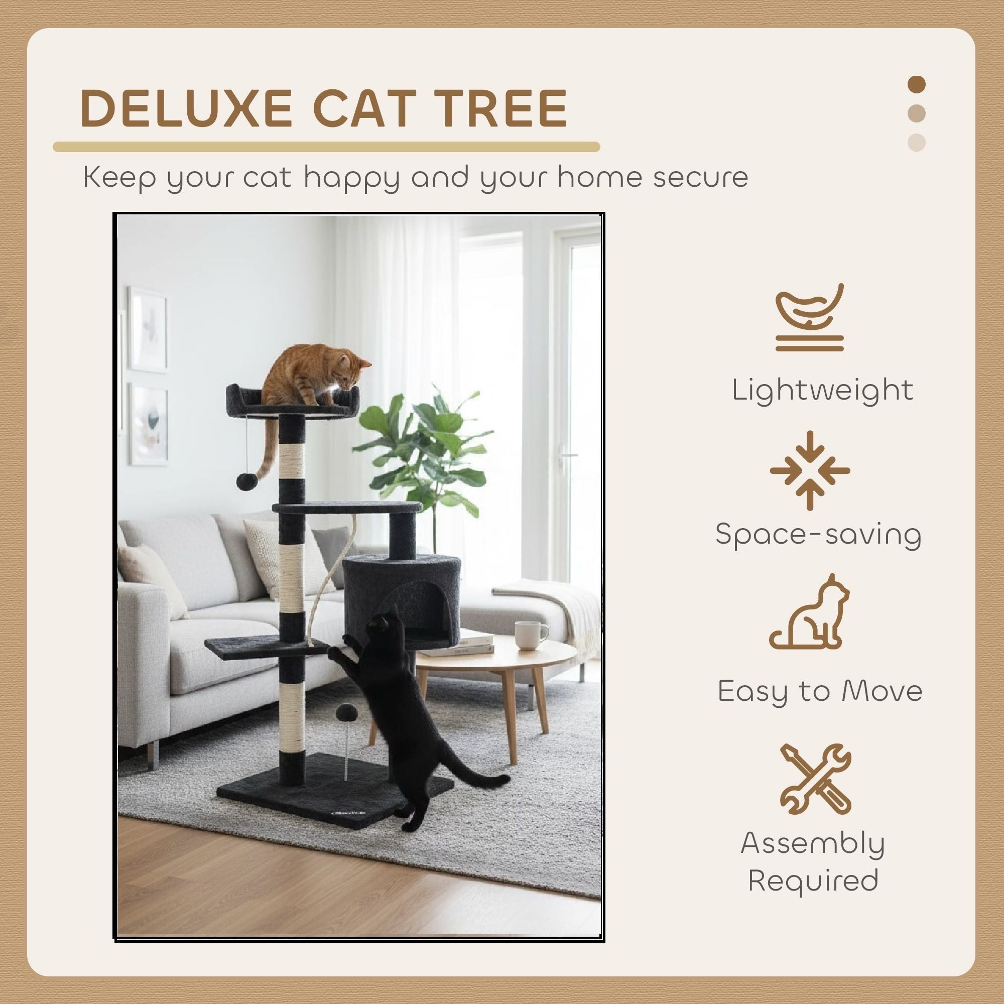 140cm Indoor Cat Tree with Plush Perch, Sisal Scratching Posts & Condo for Kittens & Adult Cats - Dark Grey - Pet Care > Cat Supplies > Cat Scratching Posts - Rivercity House & Home Co. (ABN 18 642 972 209) - Affordable Modern Furniture Australia