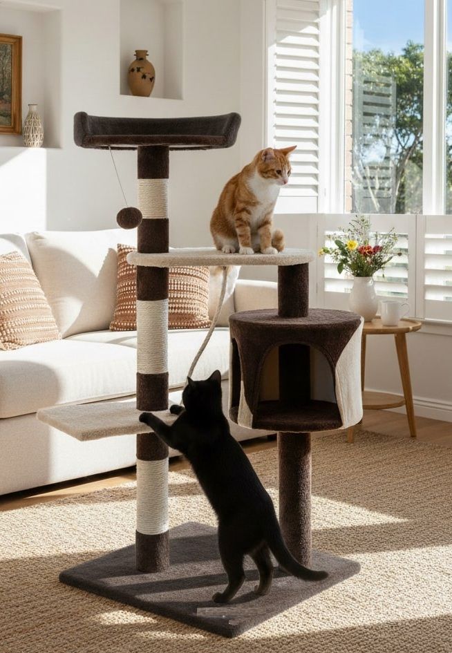 140cm Indoor Cat Tree with Plush Perch, Sisal Scratching Posts & Condo for Kittens & Adult Cats - Dark Grey - Pet Care > Cat Supplies > Cat Scratching Posts - Rivercity House & Home Co. (ABN 18 642 972 209) - Affordable Modern Furniture Australia