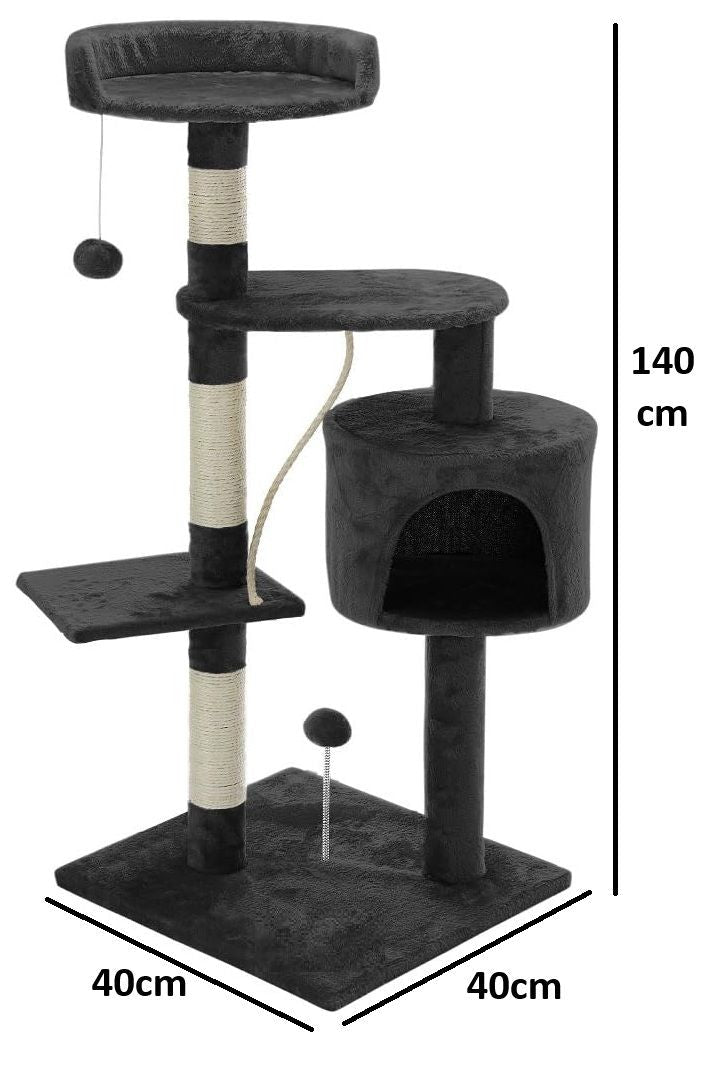 140cm Indoor Cat Tree with Plush Perch, Sisal Scratching Posts & Condo for Kittens & Adult Cats - Dark Grey - Pet Care > Cat Supplies > Cat Scratching Posts - Rivercity House & Home Co. (ABN 18 642 972 209) - Affordable Modern Furniture Australia