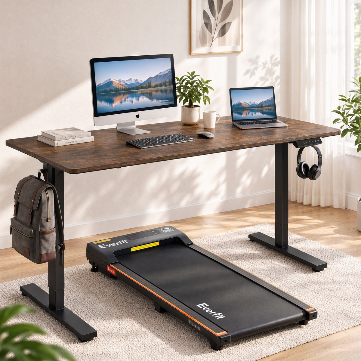 140cm Motorised Standing Desk Treadmill - Rustic Brown - Furniture > Office > Desks - Rivercity House & Home Co. (ABN 18 642 972 209) - Affordable Modern Furniture Australia