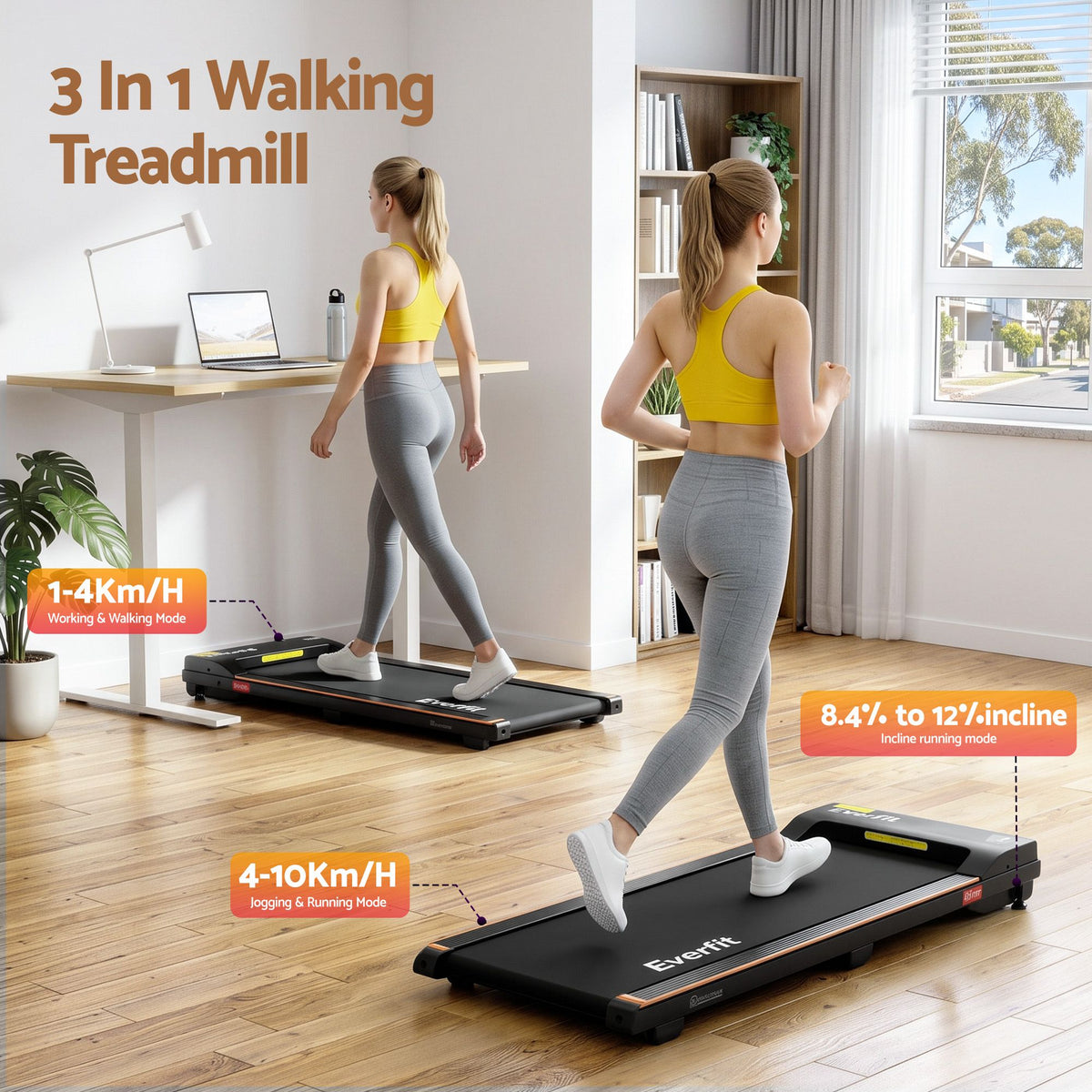 140cm Motorised Standing Desk Treadmill - Rustic Brown - Furniture > Office > Desks - Rivercity House & Home Co. (ABN 18 642 972 209) - Affordable Modern Furniture Australia