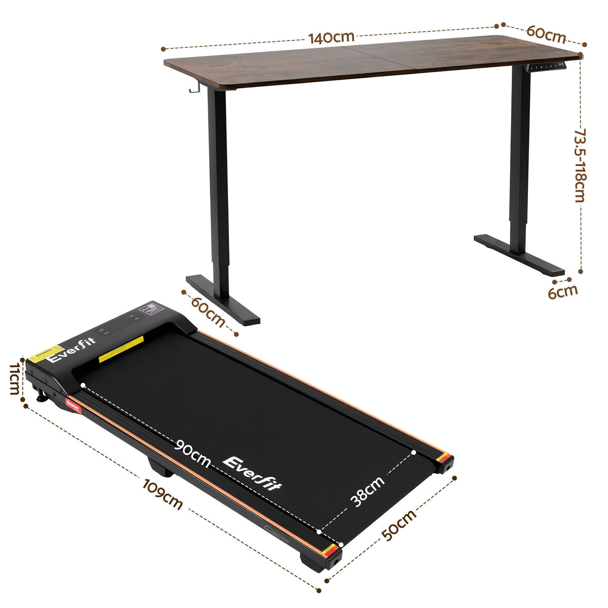 140cm Motorised Standing Desk Treadmill - Rustic Brown - Furniture > Office > Desks - Rivercity House & Home Co. (ABN 18 642 972 209) - Affordable Modern Furniture Australia