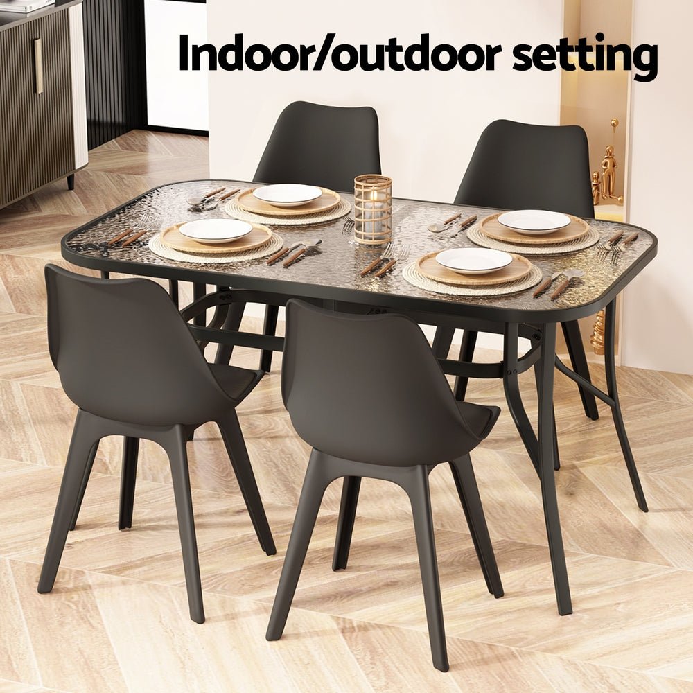 140CM Outdoor Dining Table Steel Frame Tempered Glass Parasol Hole Black - Furniture > Outdoor > Outdoor Tables - Rivercity House & Home Co. (ABN 18 642 972 209) - Affordable Modern Furniture Australia