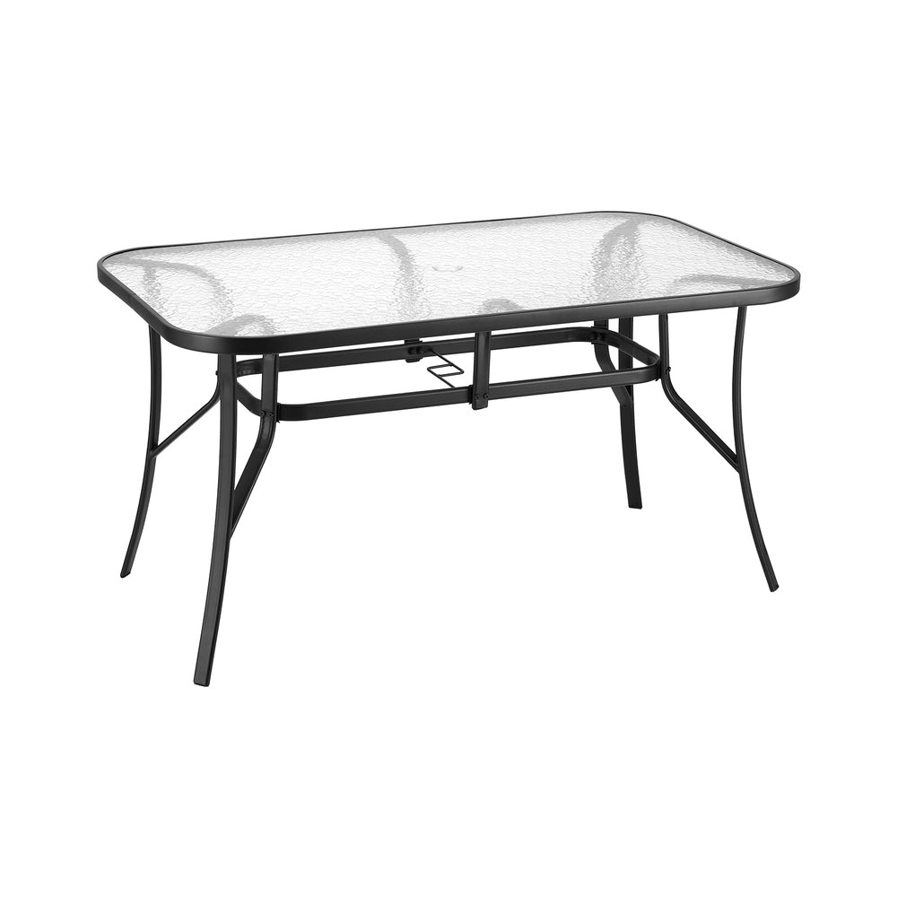 140CM Outdoor Dining Table Steel Frame Tempered Glass Parasol Hole Black - Furniture > Outdoor > Outdoor Tables - Rivercity House & Home Co. (ABN 18 642 972 209) - Affordable Modern Furniture Australia