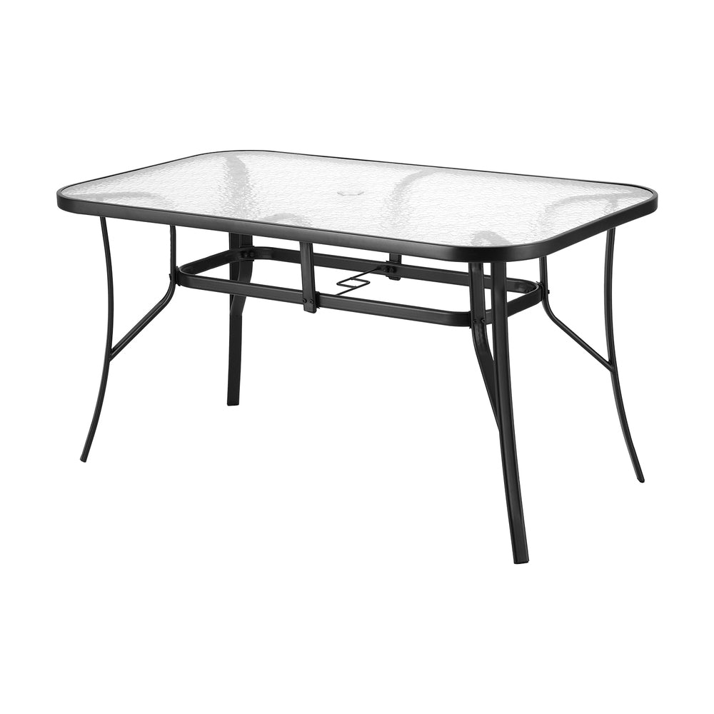 140CM Outdoor Dining Table Steel Frame Tempered Glass Parasol Hole Black - Furniture > Outdoor > Outdoor Tables - Rivercity House & Home Co. (ABN 18 642 972 209) - Affordable Modern Furniture Australia