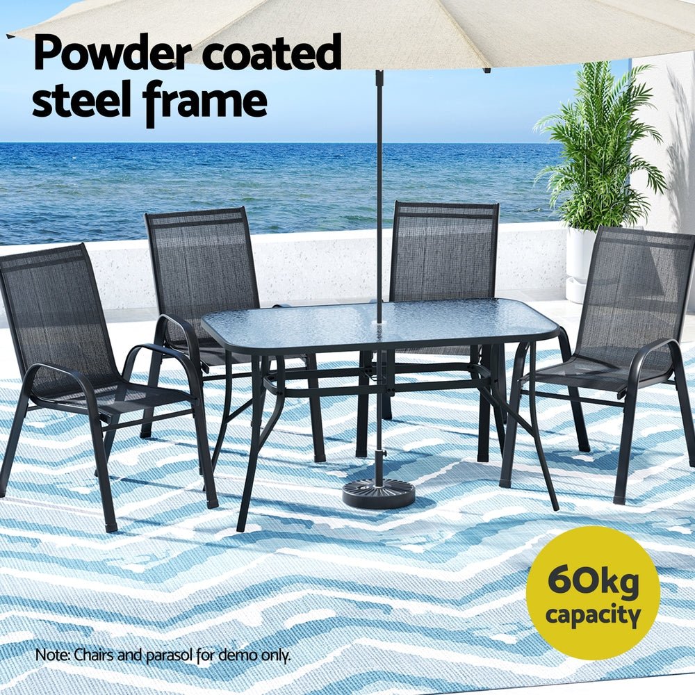 140CM Outdoor Dining Table Steel Frame Tempered Glass Parasol Hole Black - Furniture > Outdoor > Outdoor Tables - Rivercity House & Home Co. (ABN 18 642 972 209) - Affordable Modern Furniture Australia