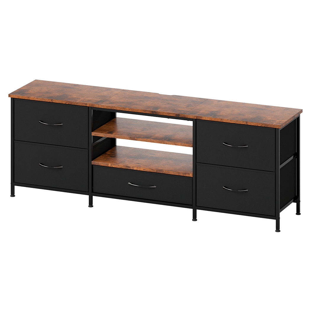 140cm TV Stand Cabinet with 5 Drawers and Storage Shelves - Tiger Wood Brown - Rivercity House & Home Co. (ABN 18 642 972 209) - Affordable Modern Furniture Australia