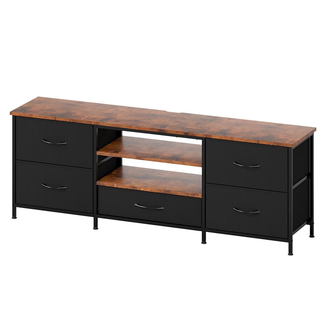 140cm TV Stand Cabinet with 5 Drawers and Storage Shelves - Tiger Wood Brown - Rivercity House & Home Co. (ABN 18 642 972 209) - Affordable Modern Furniture Australia