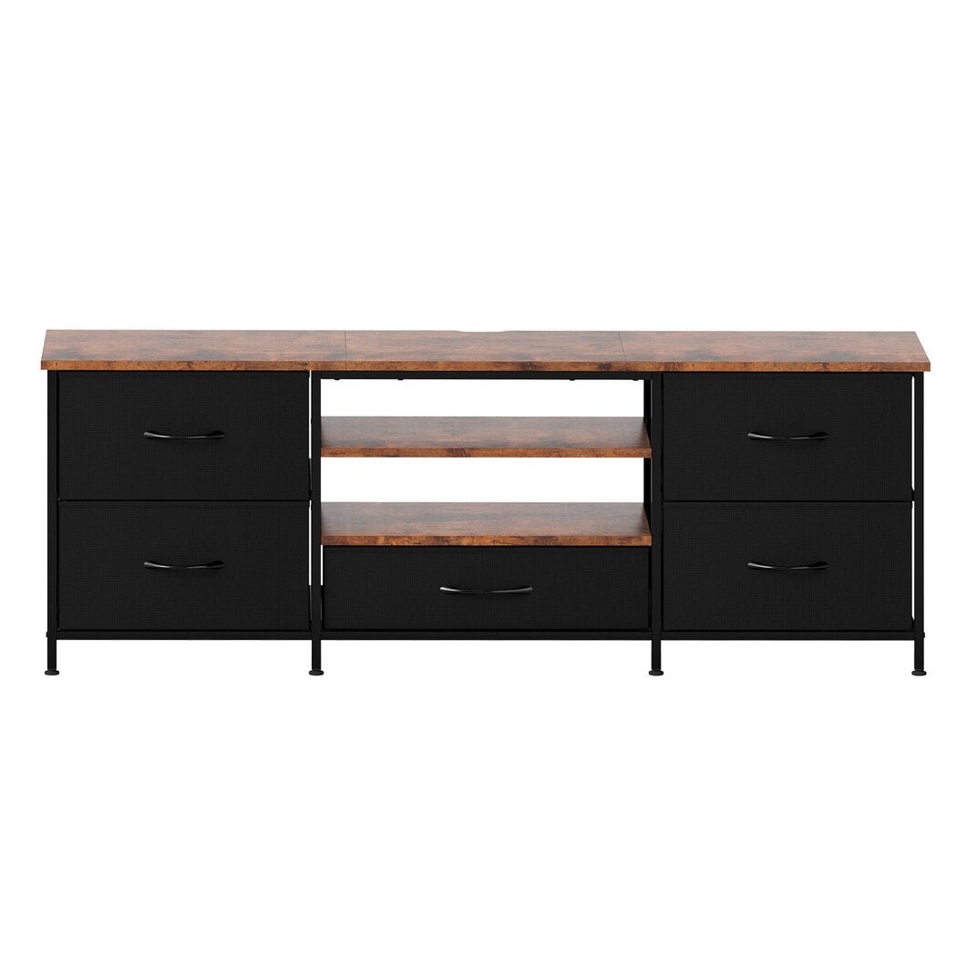 140cm TV Stand Cabinet with 5 Drawers and Storage Shelves - Tiger Wood Brown - Rivercity House & Home Co. (ABN 18 642 972 209) - Affordable Modern Furniture Australia