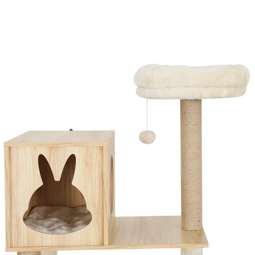 141cm Cat Tree Tower with Scratching Post, Bed, Condo, Ladder and Toys - Beige - Pet Care > Cat Supplies > Cat Scratching Posts - Rivercity House & Home Co. (ABN 18 642 972 209) - Affordable Modern Furniture Australia