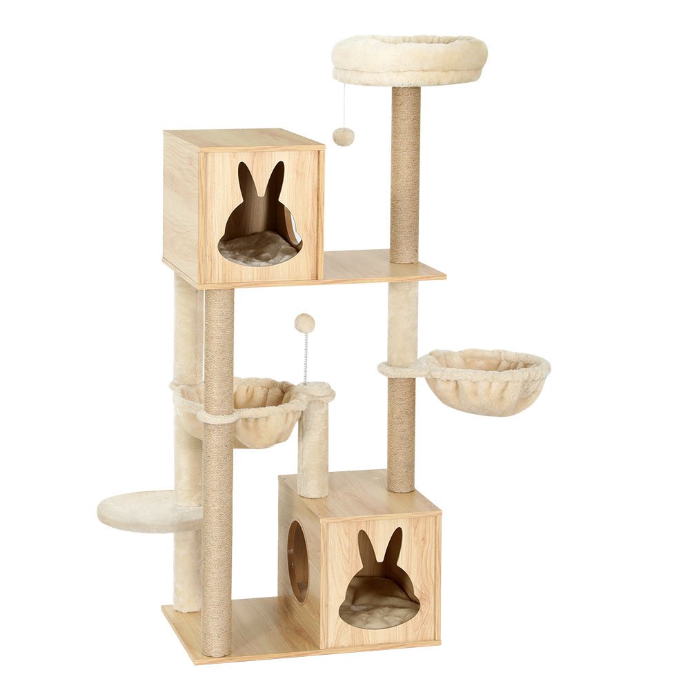 141cm Cat Tree Tower with Scratching Post, Bed, Condo, Ladder and Toys - Beige - Pet Care > Cat Supplies > Cat Scratching Posts - Rivercity House & Home Co. (ABN 18 642 972 209) - Affordable Modern Furniture Australia