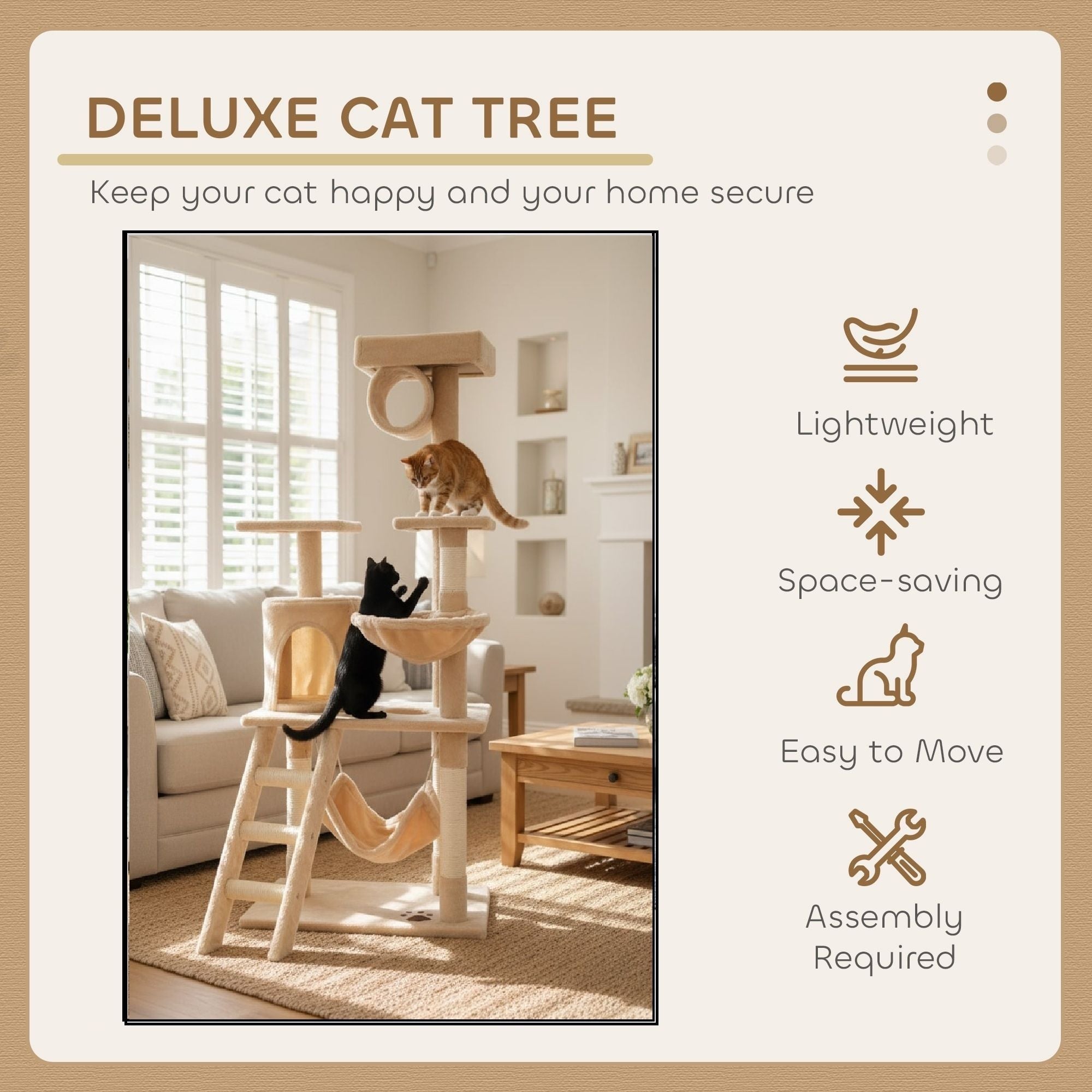 141cm Indoor Cat Tree Tower with Plush Perch, Ladder, Sisal Scratching Posts, Hammock & Condo for Kittens & Adult Cats - Beige - Pet Care > Cat Supplies > Cat Scratching Posts - Rivercity House & Home Co. (ABN 18 642 972 209) - Affordable Modern Furniture Australia