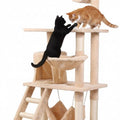 141cm Indoor Cat Tree Tower with Plush Perch, Ladder, Sisal Scratching Posts, Hammock & Condo for Kittens & Adult Cats - Beige